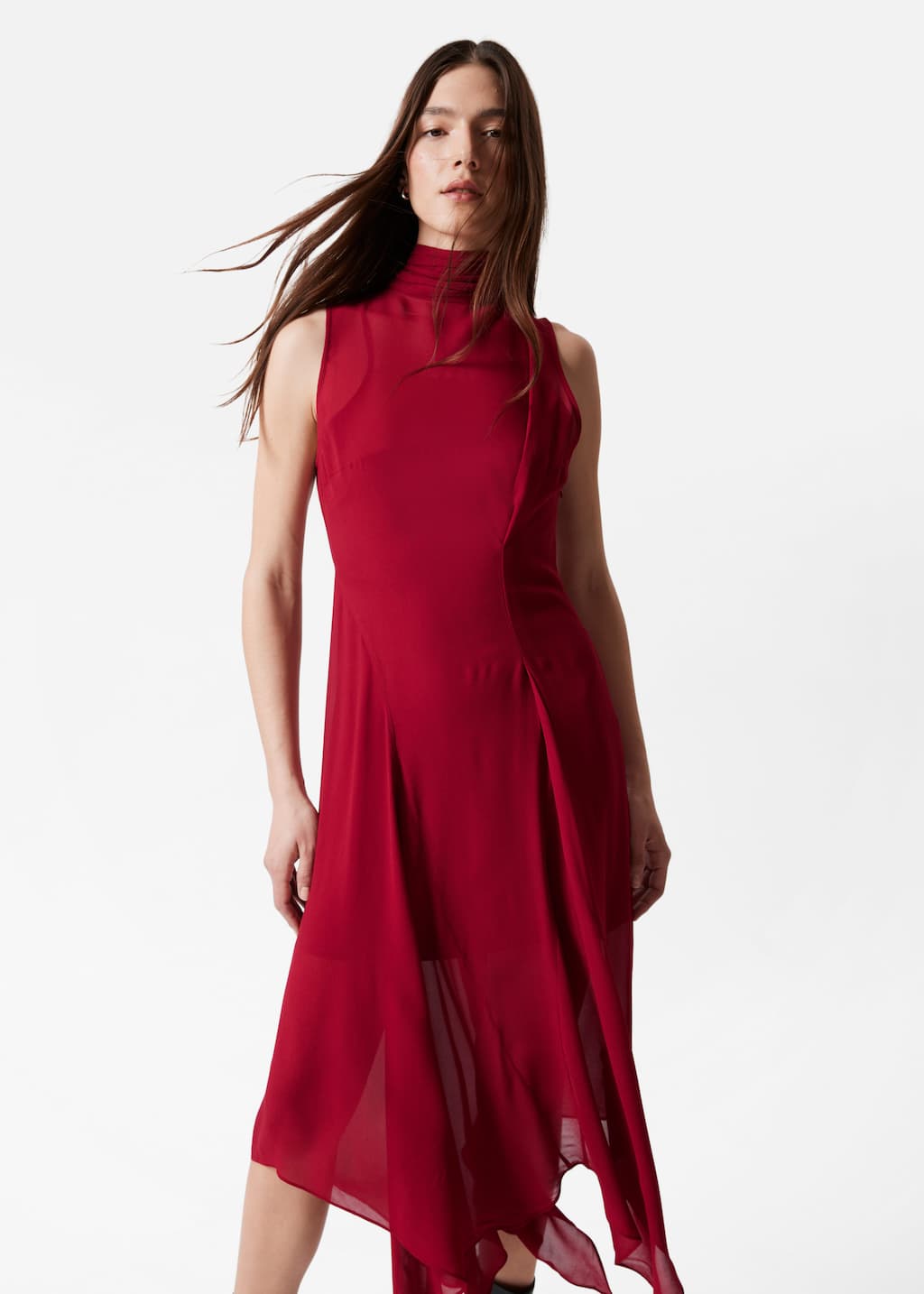 Scarf-Detail Midi Dress - Dark Red - Lookbook