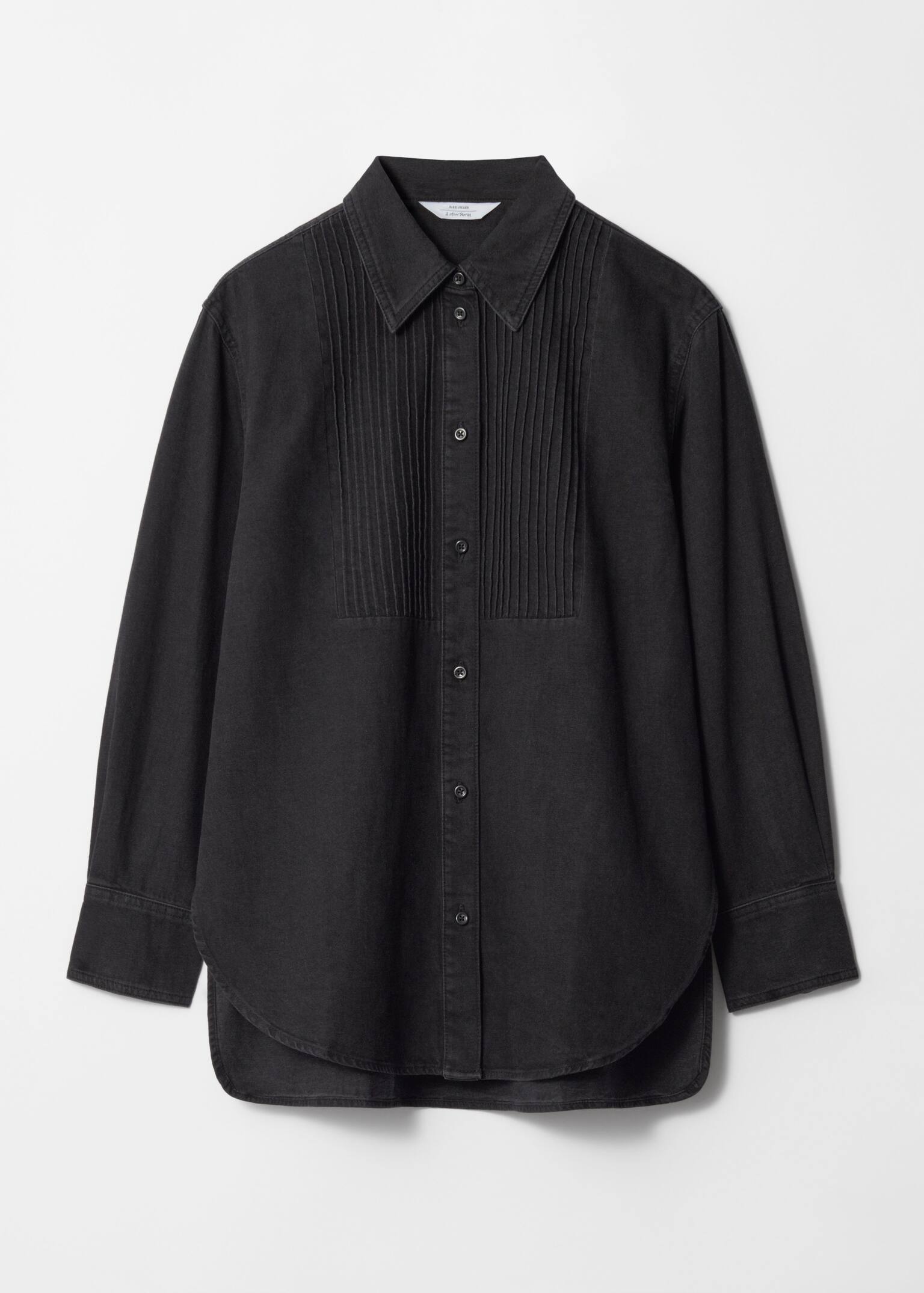 Geplooid denim overhemd - Zwart