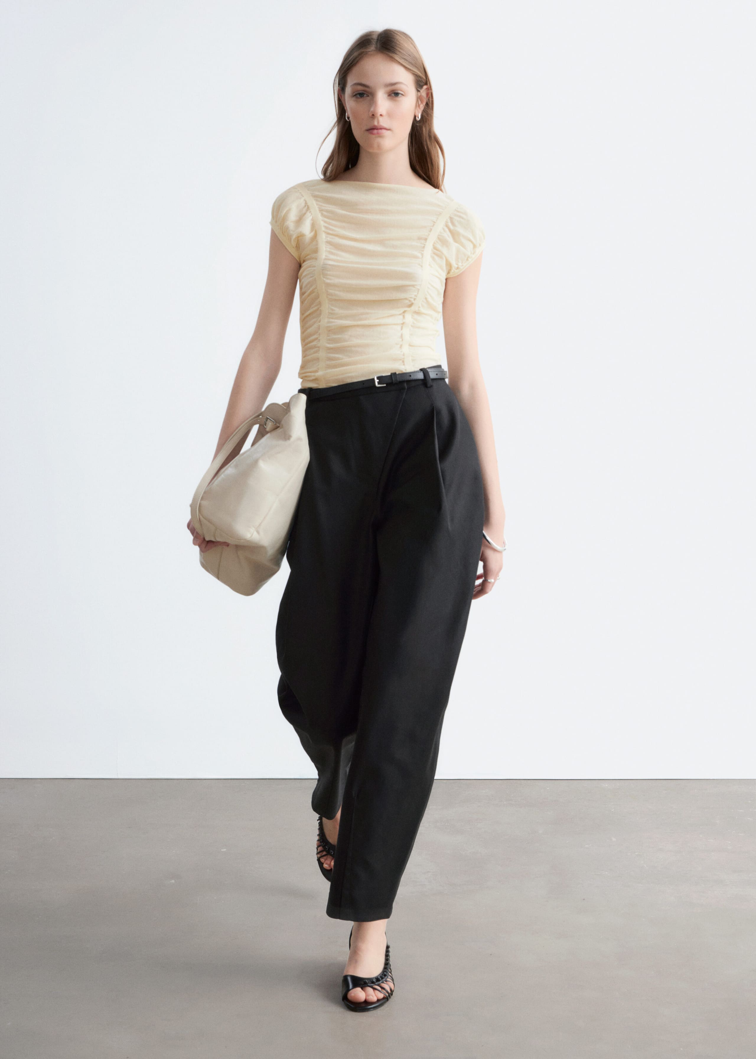 Image of Ruched Cap-Sleeve Top