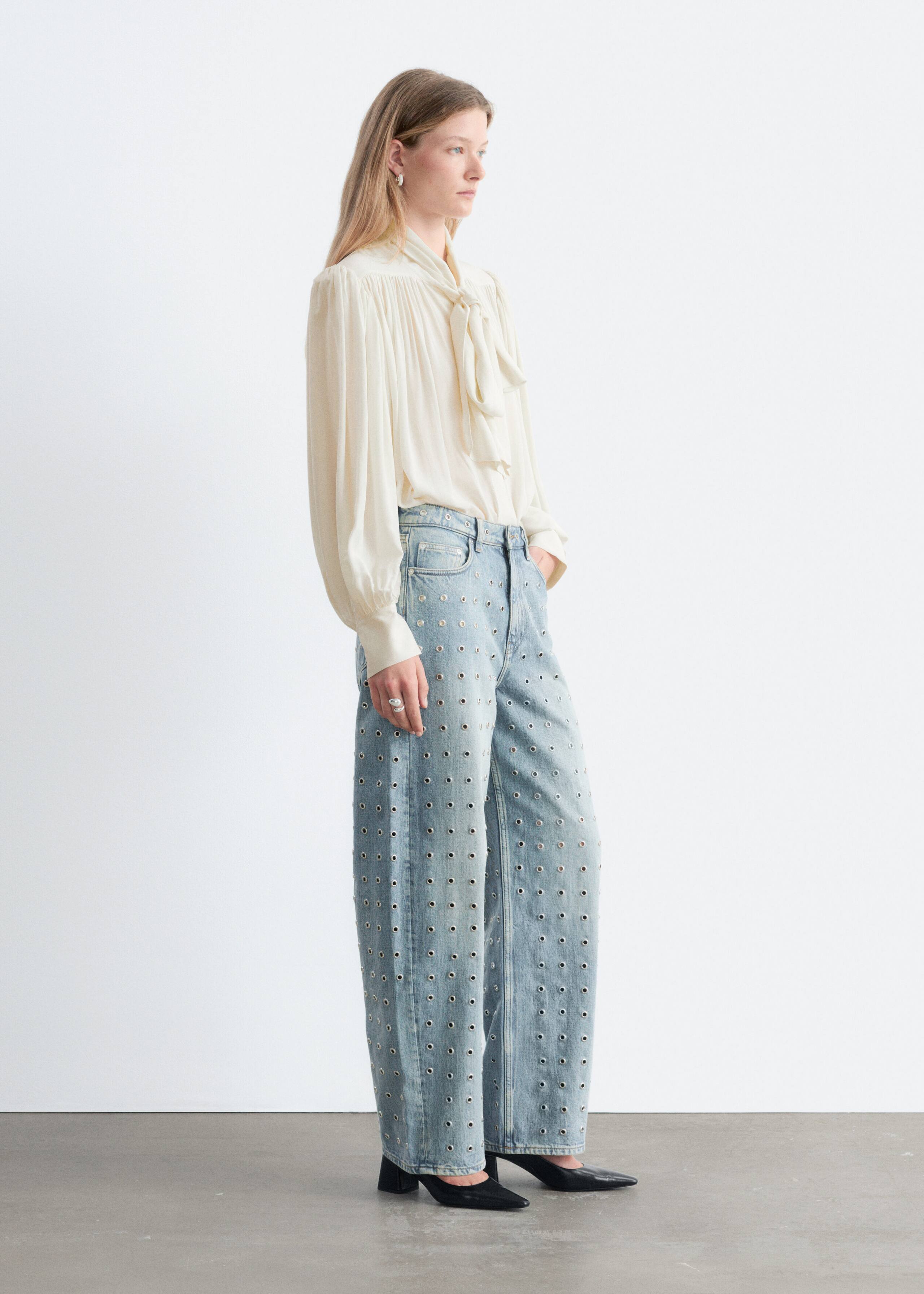 Tie-Neck Gathered Blouse - Off White - Lookbook