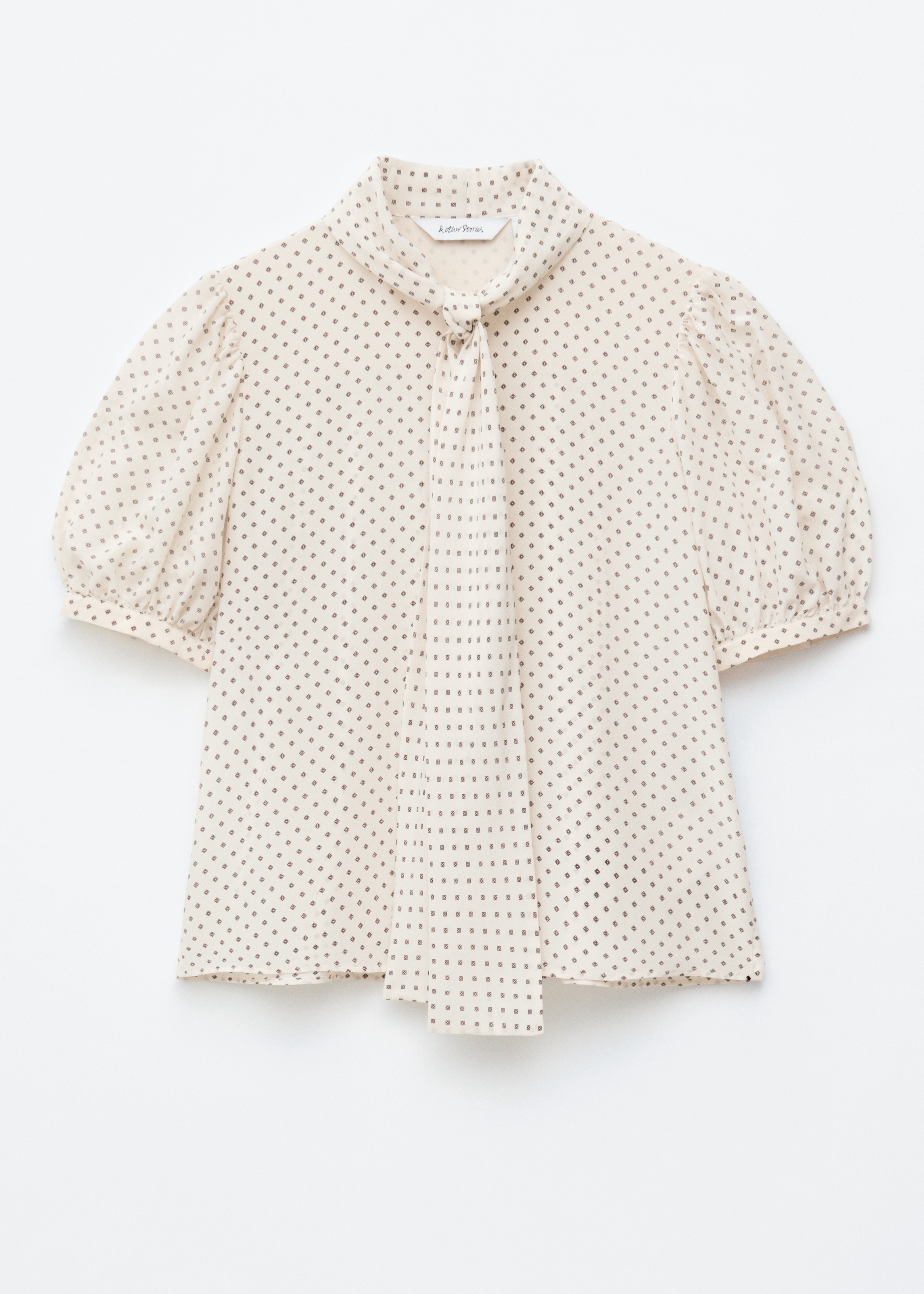 Camicetta in seta stampata annodata sul collo - Bianco/Motivo