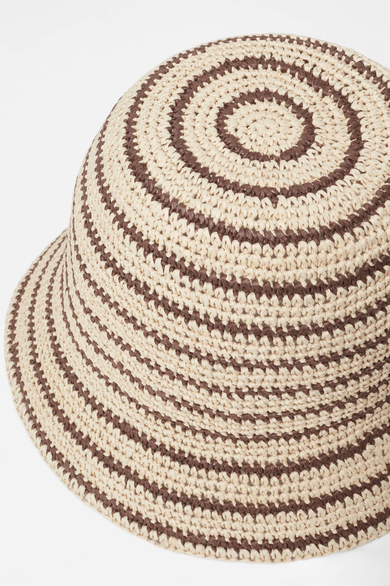 Bucket hat i strå - Crèmevit/brunrandig/Strå - 2