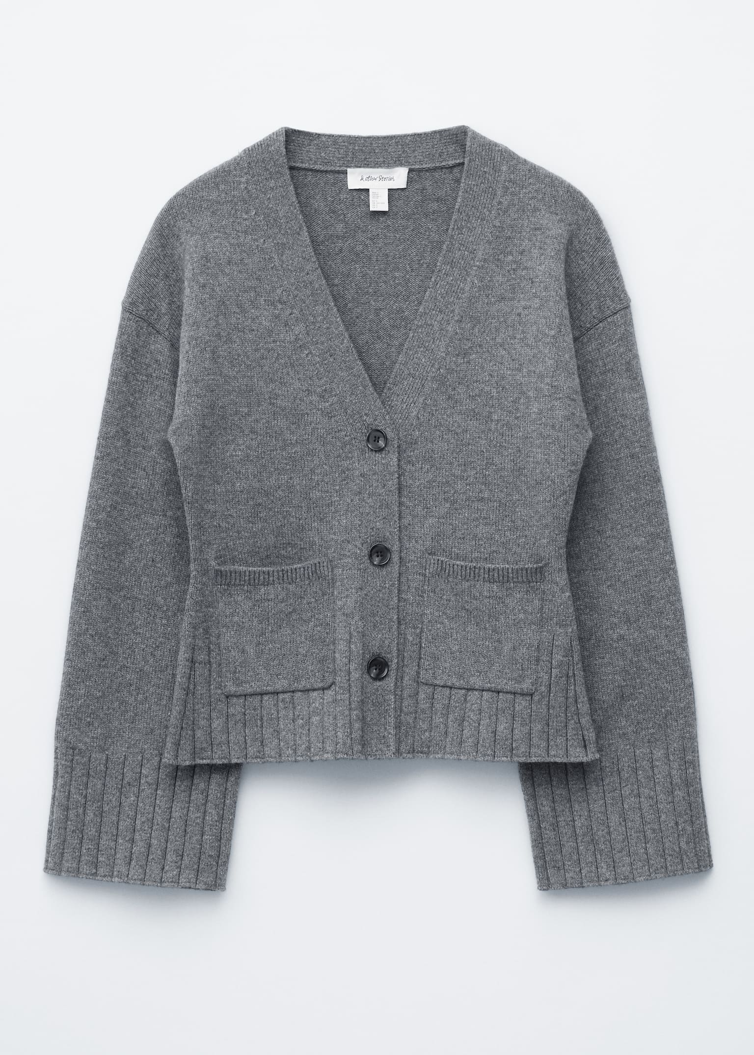 Tapered Knit Cardigan - Dark Grey/Beige - 2