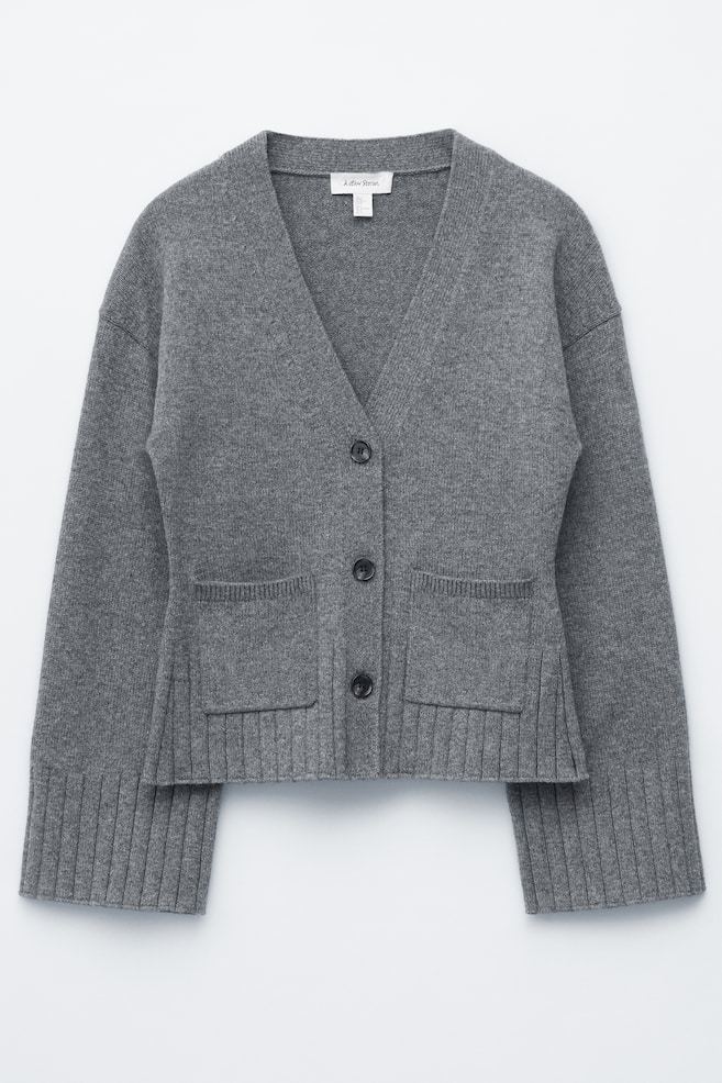 Cardigan tricotat cu croială conică - Gri închis/Bej - 1