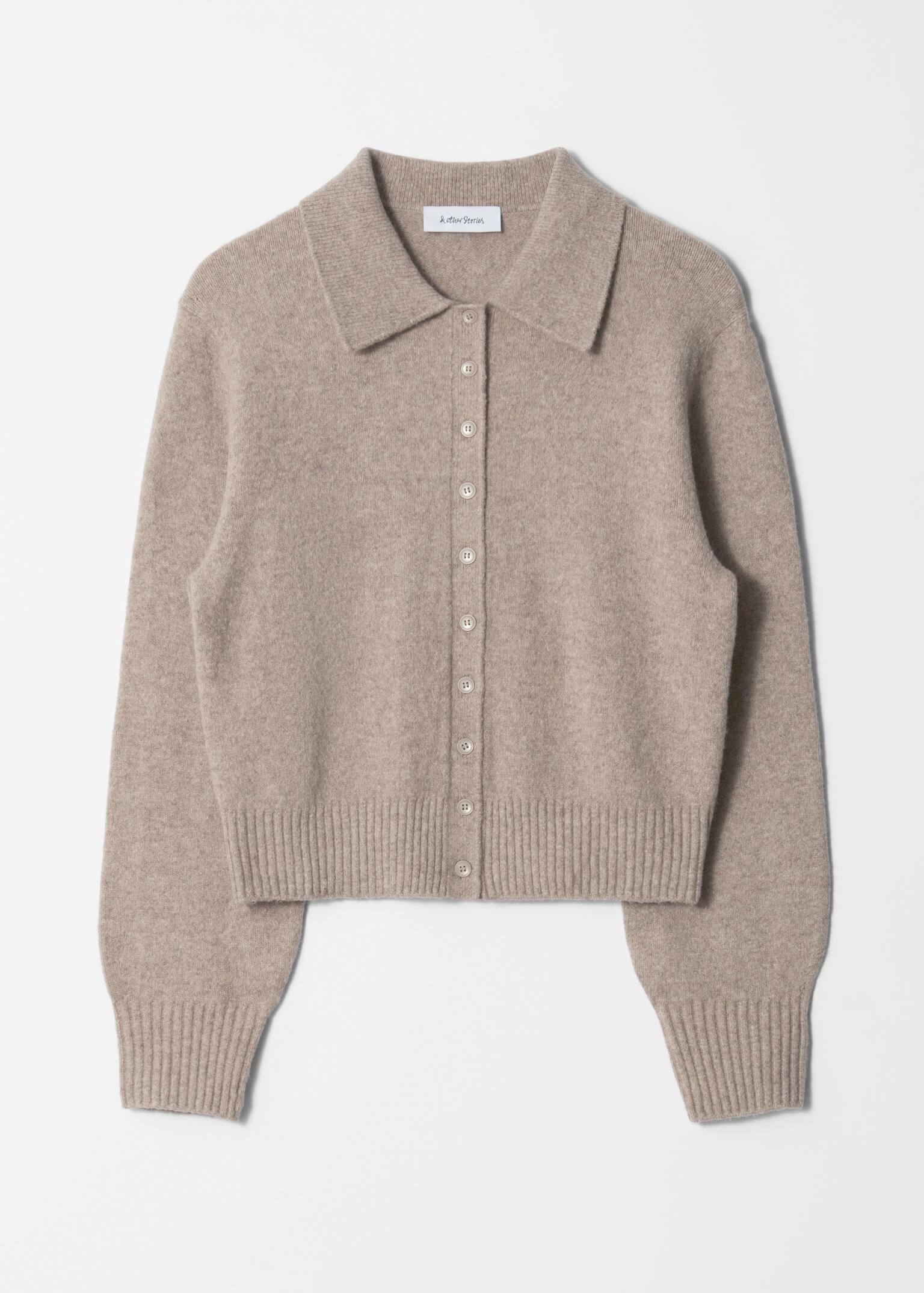 Cardigan en maille à col - Taupe/Blanc - 2