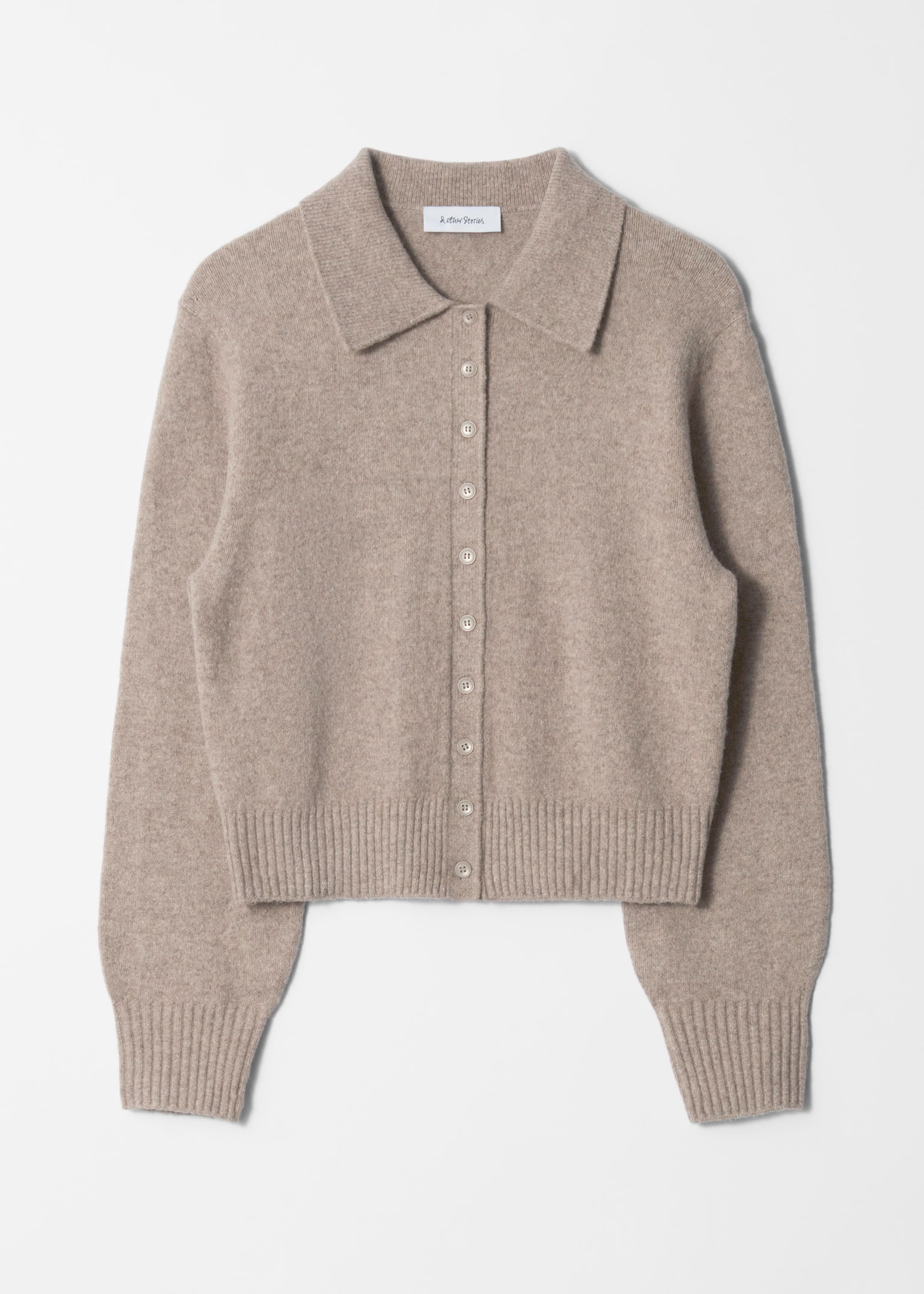 Knitted Collar Cardigan - Mole/White/Black/Dusty Blue - 2
