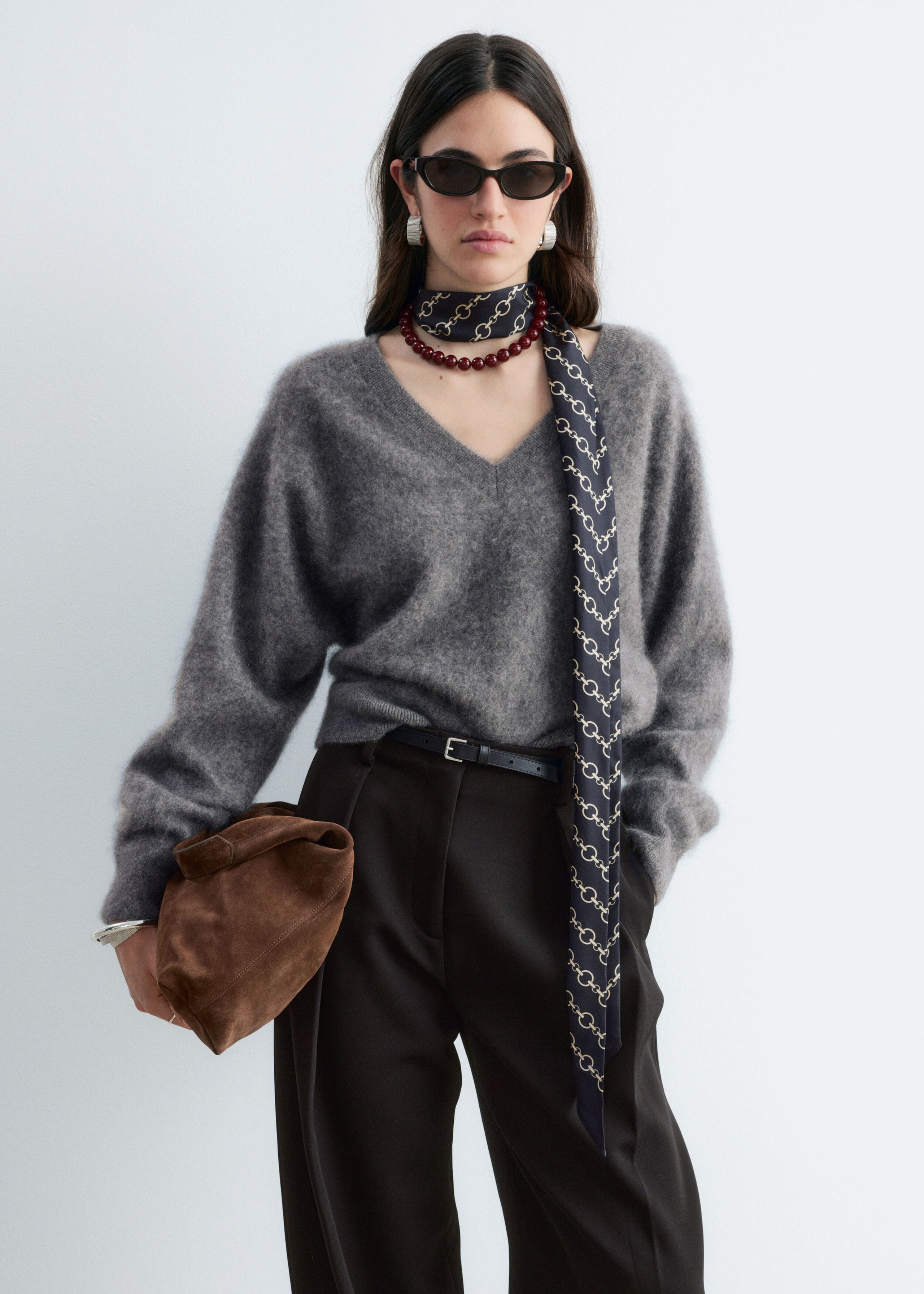 Brushed Cashmere V-Neck Jumper - Grey - Still Life