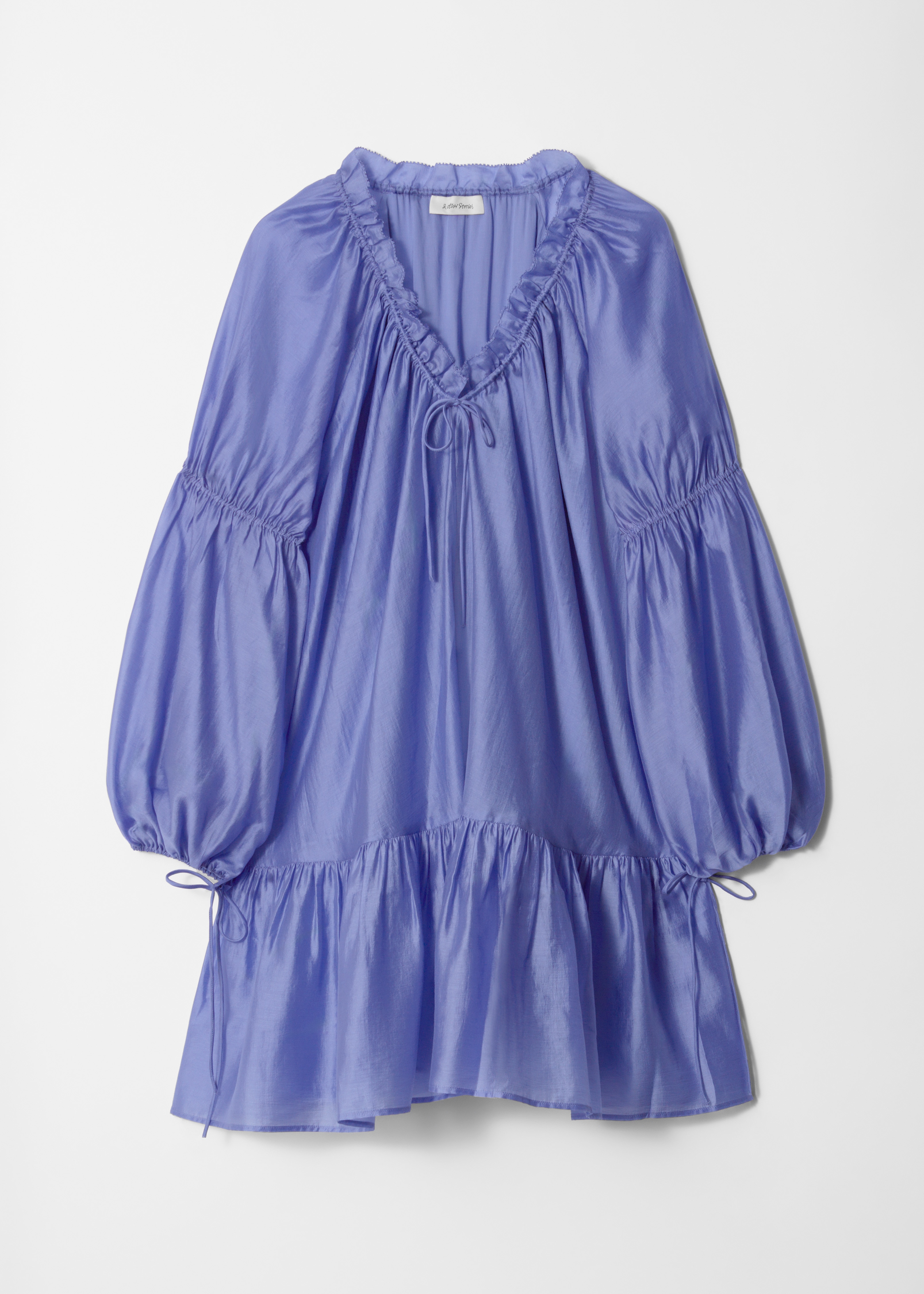 Robe courte à volants - Bleu/Motif fleuri beige/rose