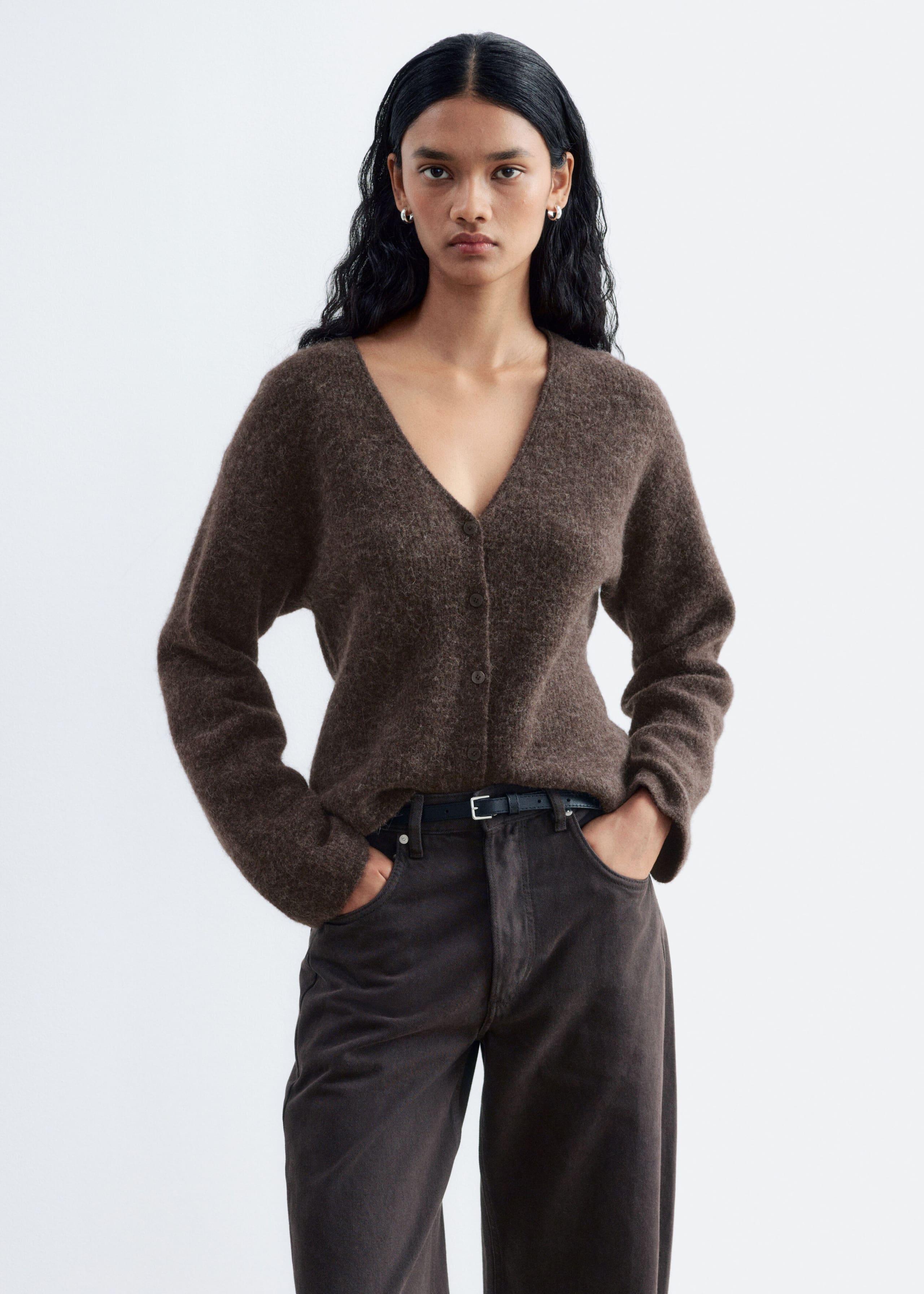 Alpaca-Blend Cardigan - Dark Brown - Lookbook