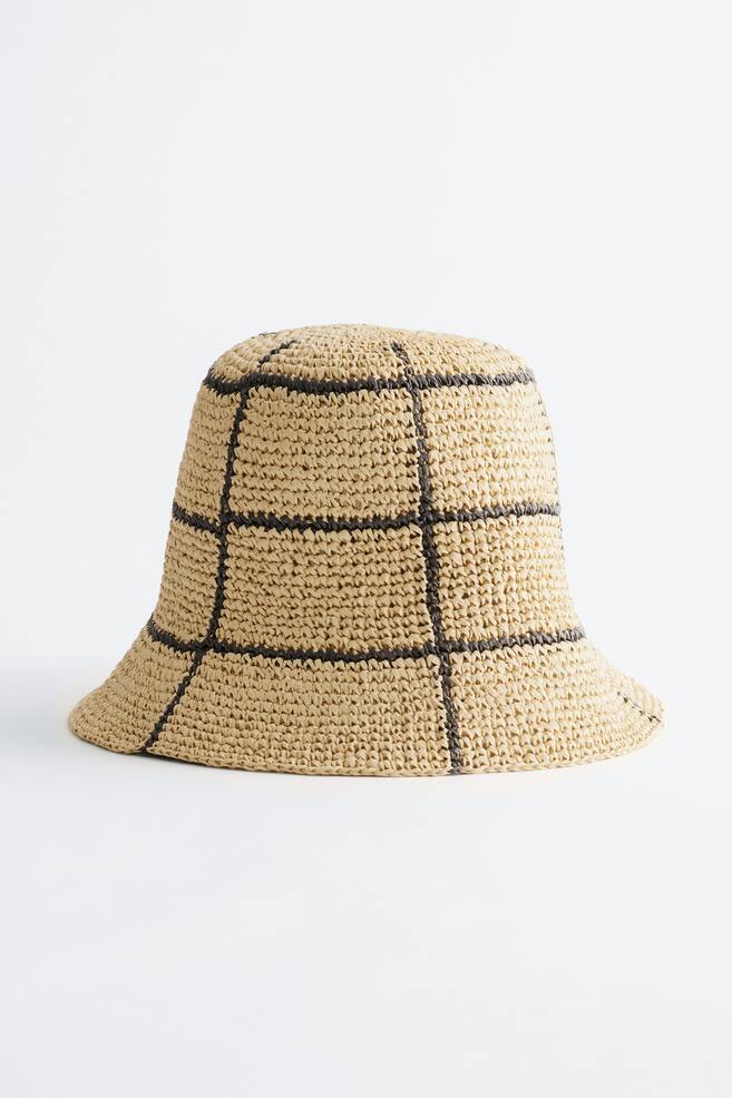 Woven Straw Bucket Hat - Beige/Black/Terracotta - 1