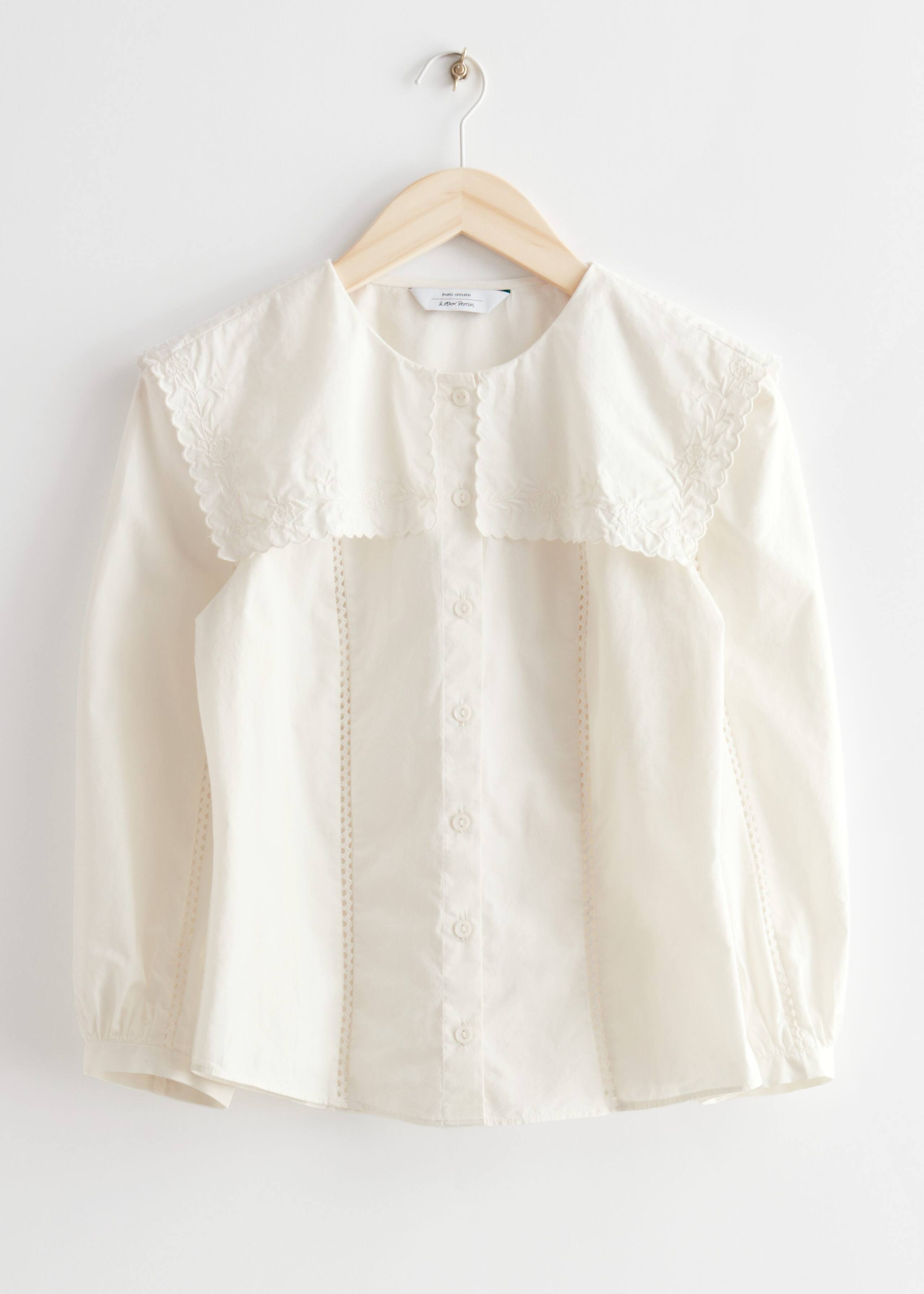 Scalloped Statement Collar Blouse - White - Natura morta