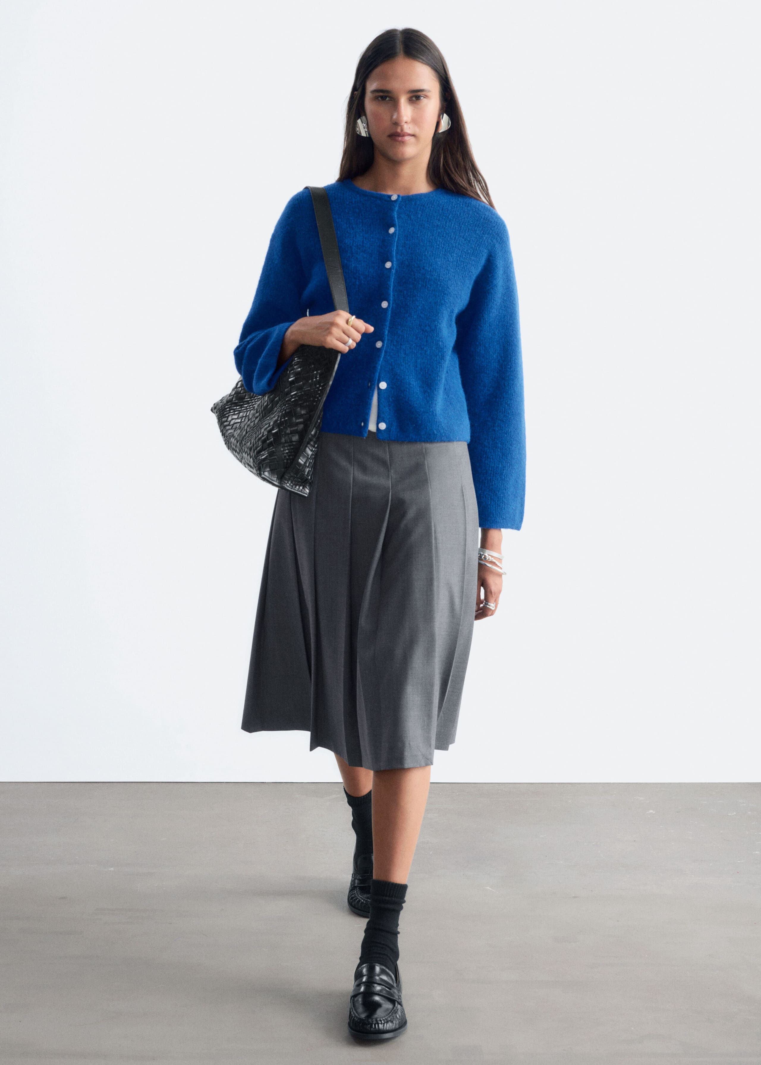 Alpaca-Blend Knitted Cardigan - Bright Blue - Lookbook
