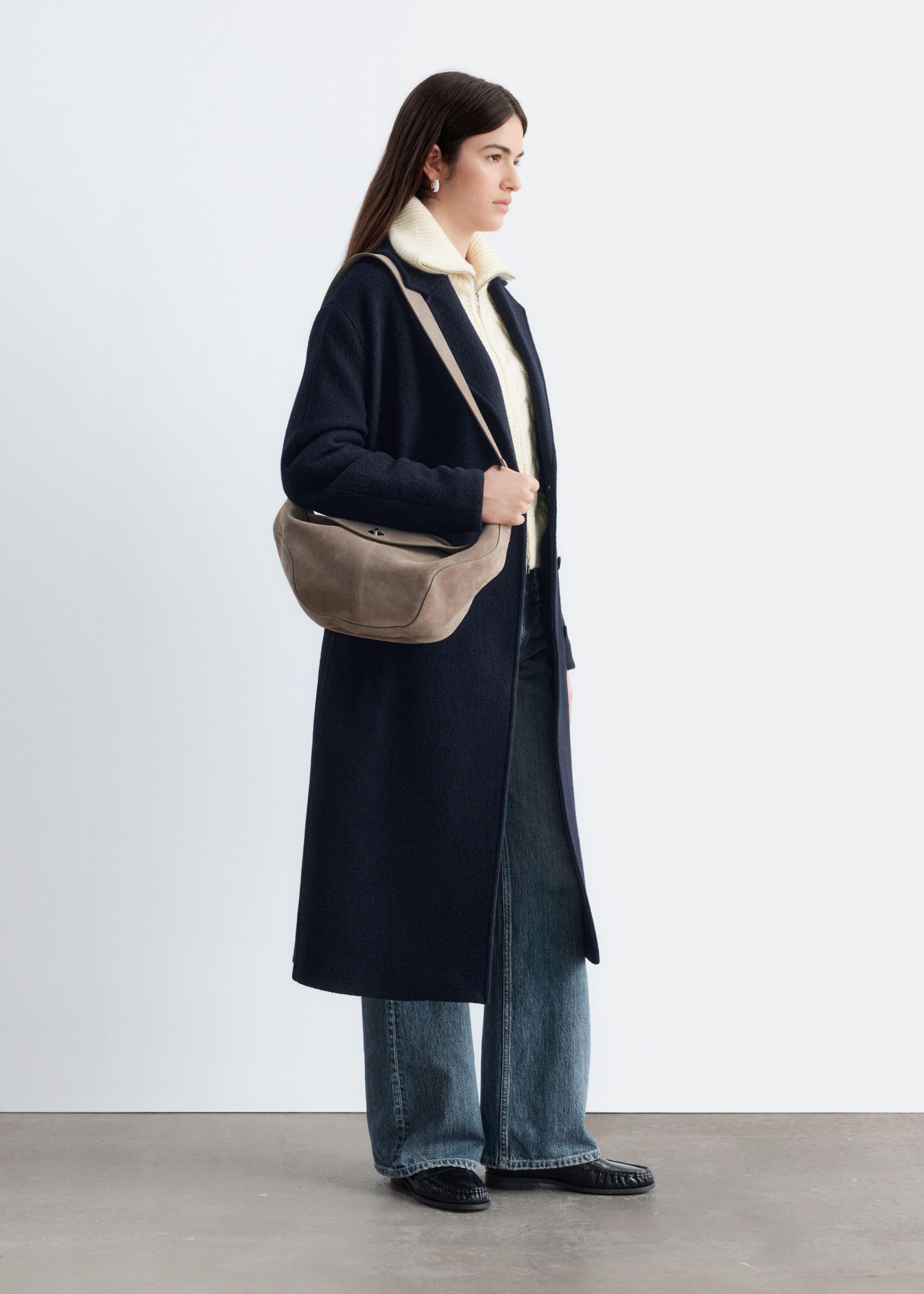 Voluminous Belted Wool Coat - Navy - Lookbook