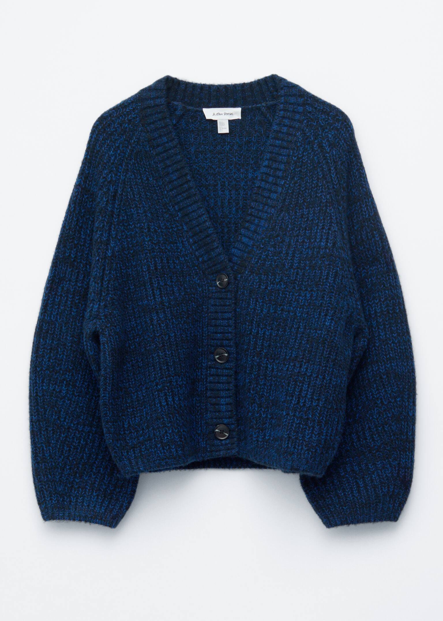Kraftig ribstrikket cardigan - Blåmeleret/Mørkebrun - 2