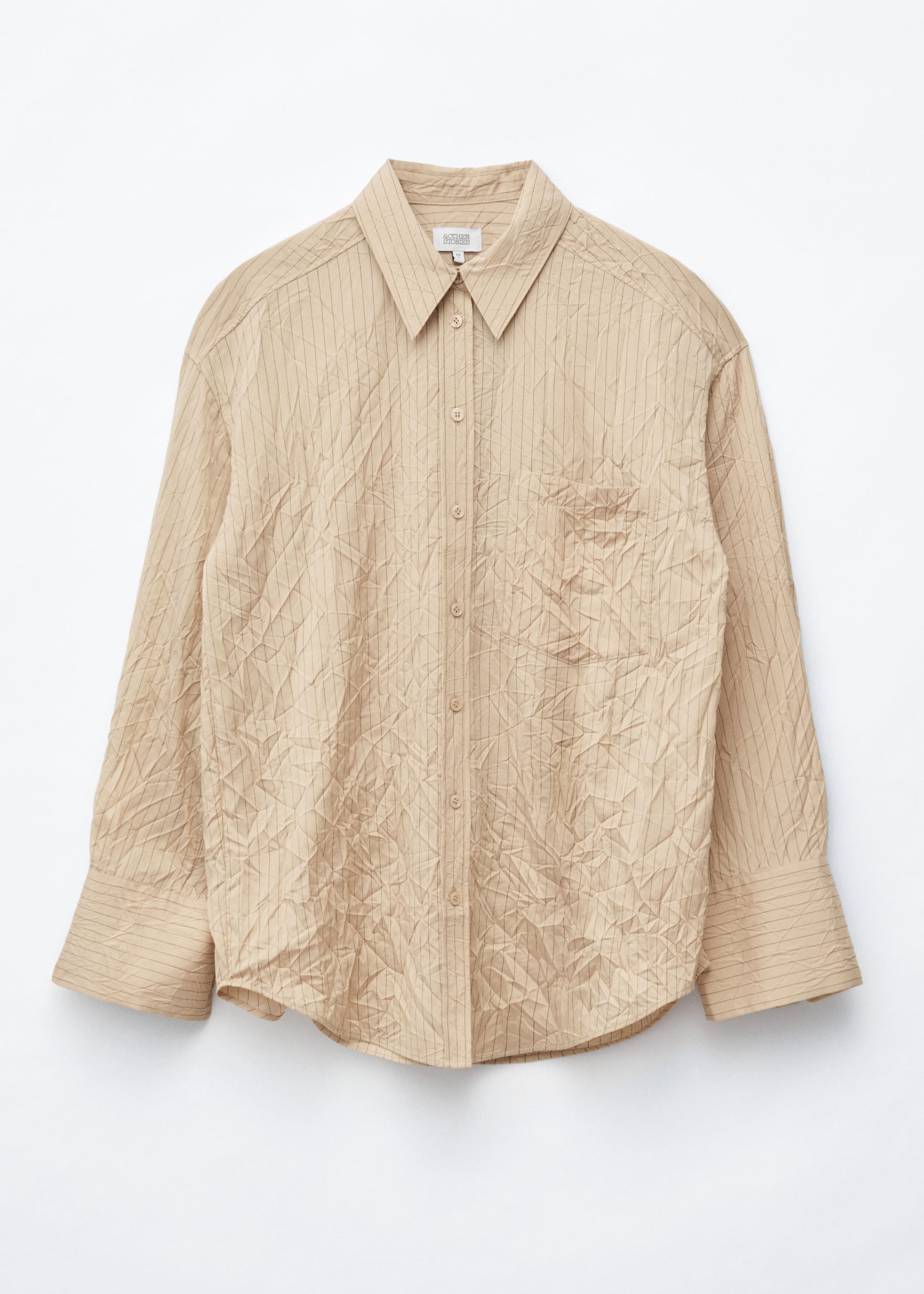 Crinkled Oversized Shirt - Beige - Lookbook