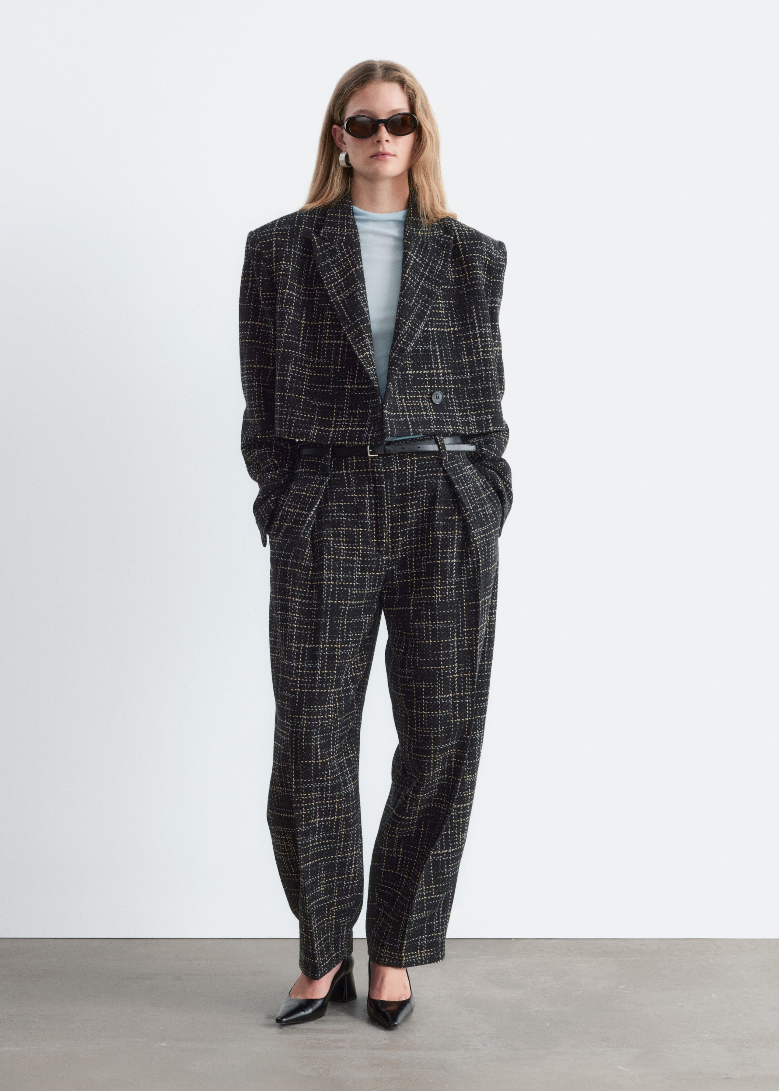 Cropped katoenen blazer - Zwart - Lookbook