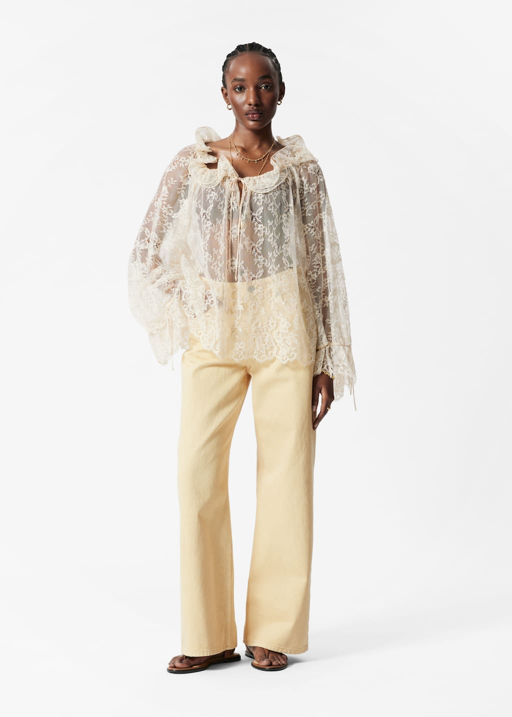 Ruffle Lace Blouse - Cream - Lookbook