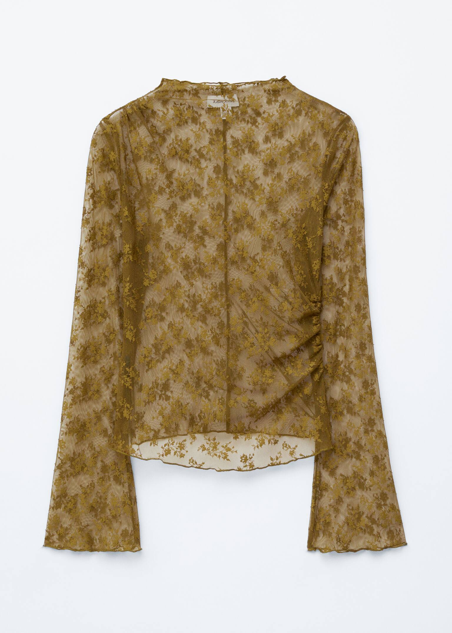 Long-Sleeve Lace Top - Khaki Brown - 2