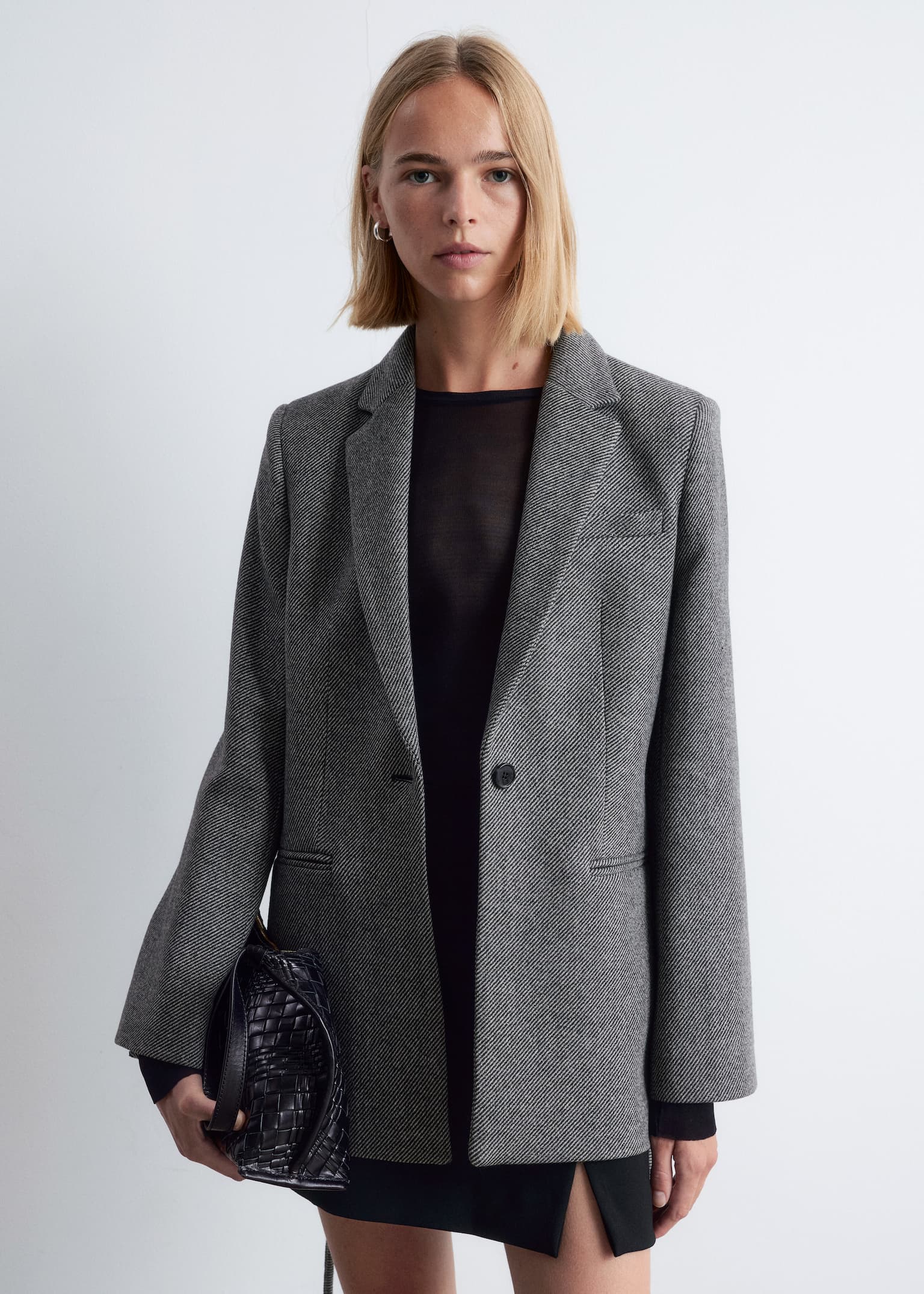 Wool Blazer - Grey Tweed/Brown Houndstooth