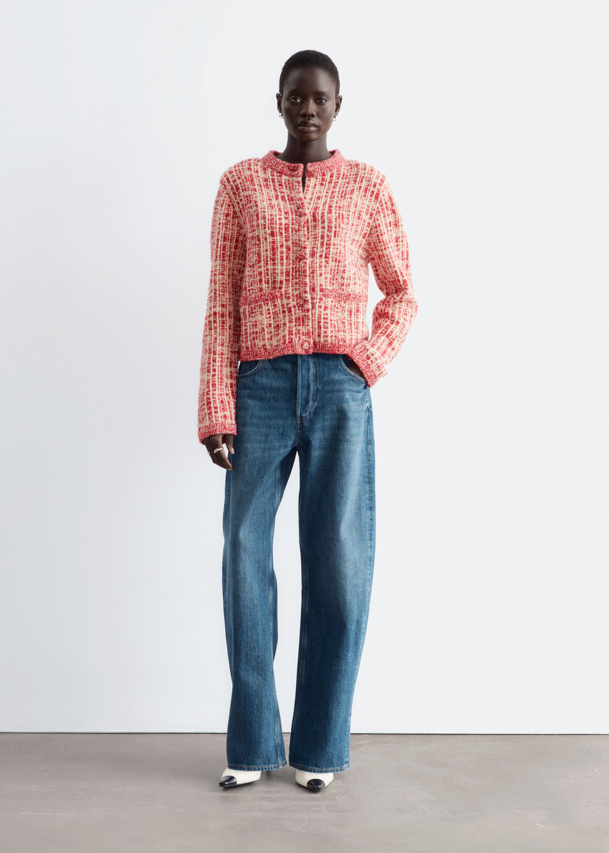 Cardigan i ull- och bomullsblandning – Röd/Vit – lookbook