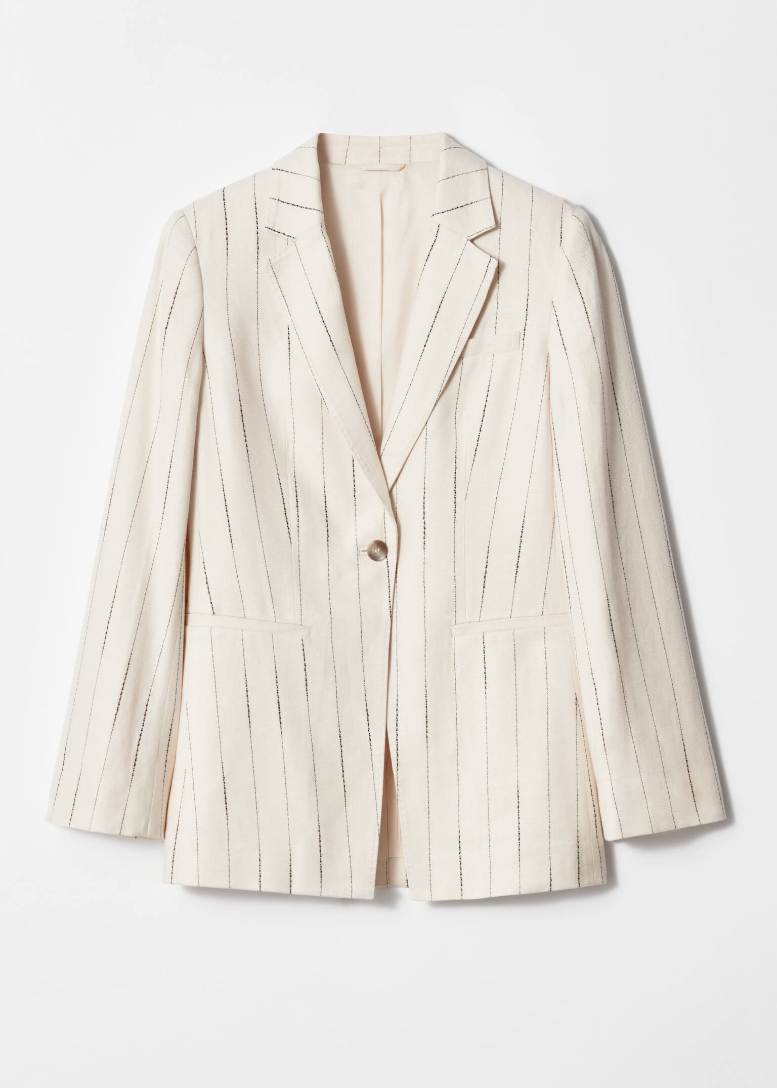 Single-Breasted Relaxed Blazer - White Pinstripe