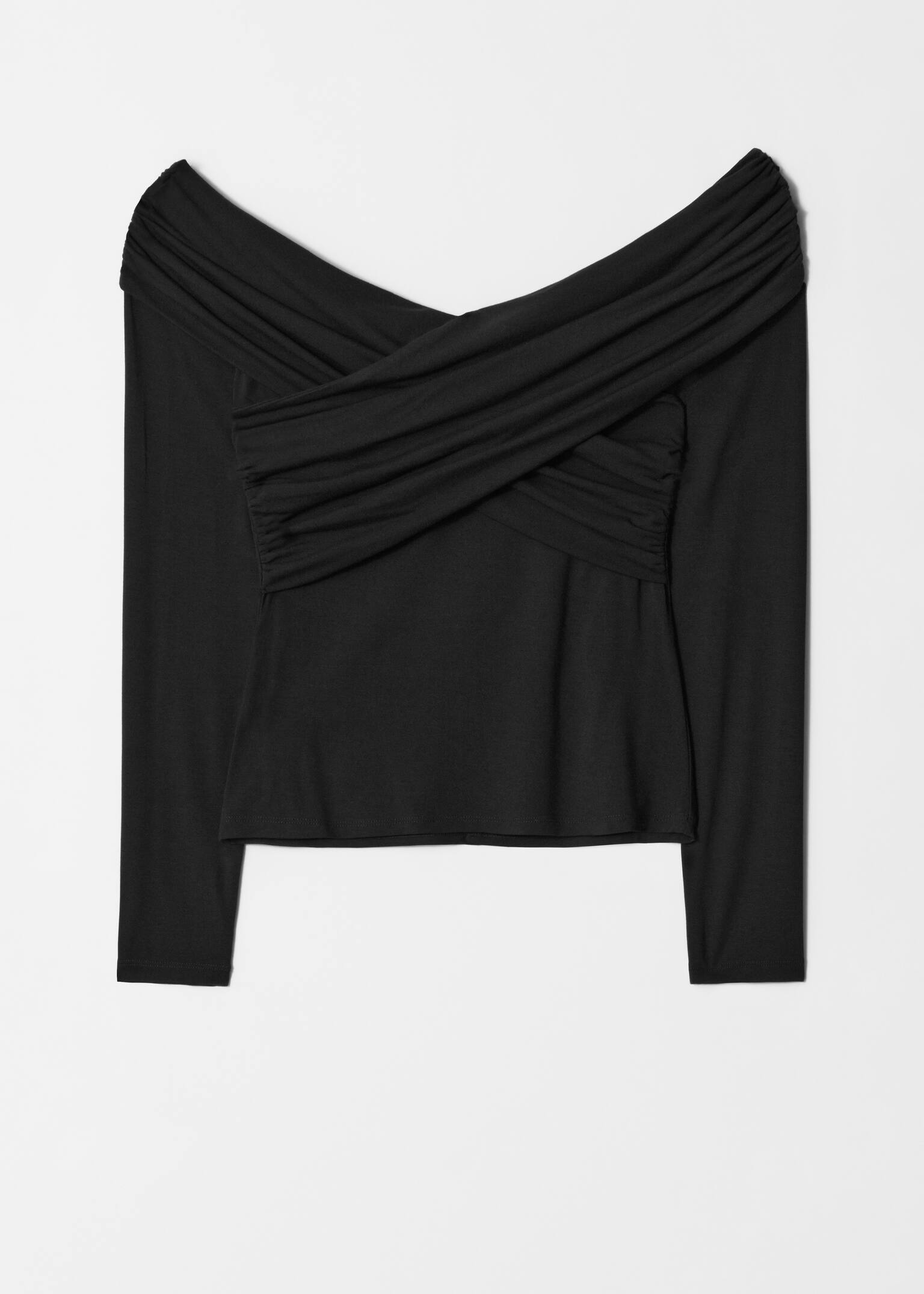 Top fruncido con hombros descubiertos - Negro/Crema