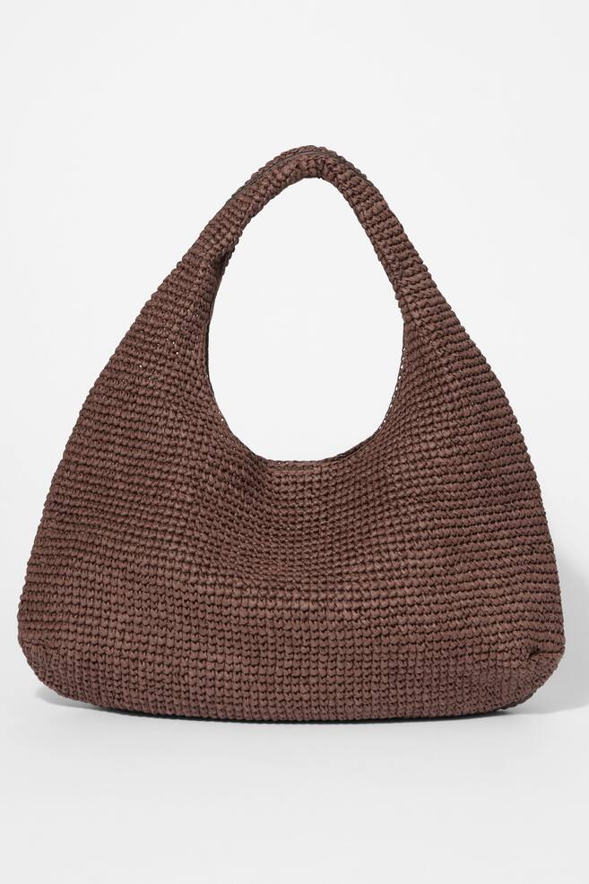 Schultertasche aus Stroh mit Lederpaspelierung - Dunkelbraun/Beige - 1