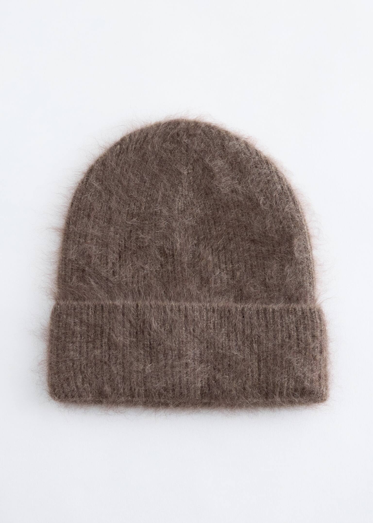 Gorro de cachemira cepillada - Marrón oscuro/Rosa claro/Crema/Marrón óxido