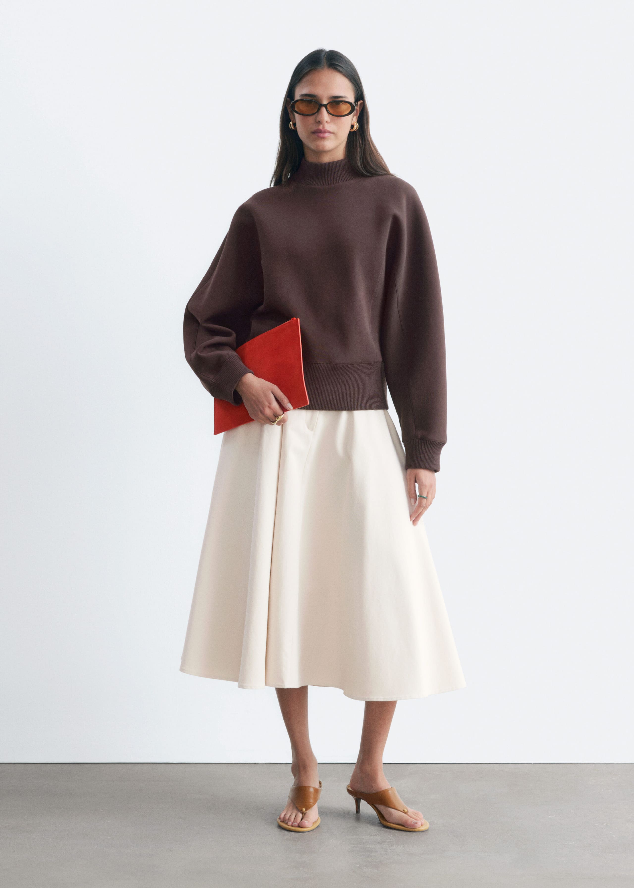 Mock Neck Scuba Sweatshirt - Dark Brown - Lookbook