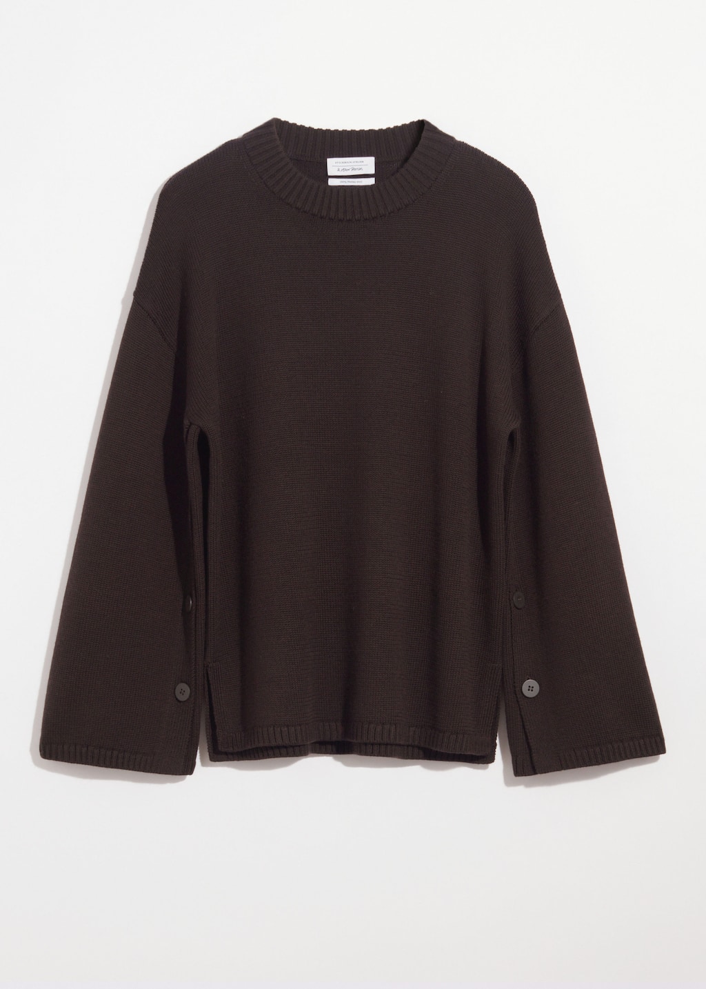 Pull en laine mérinos à boutons - Marron foncé - Still Life