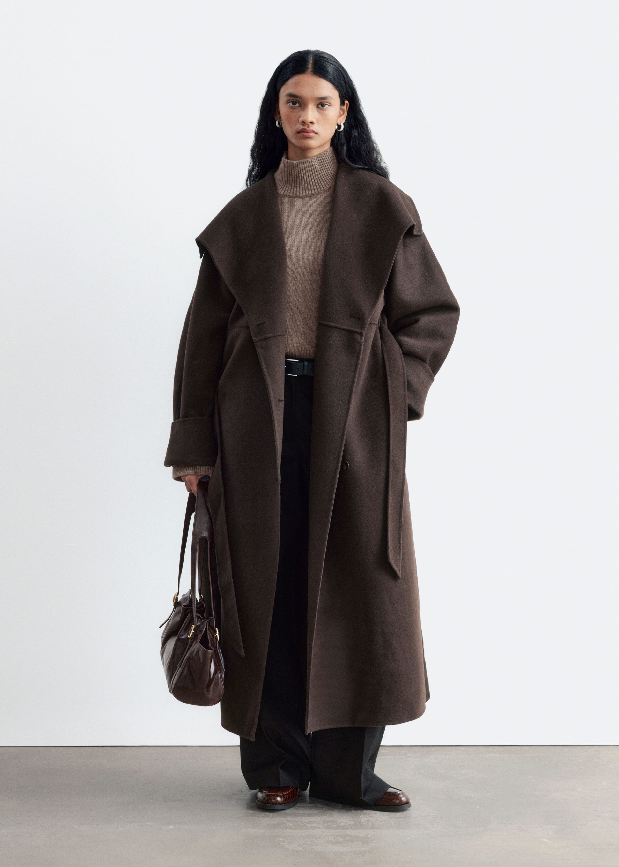 Oversized Wool Coat - Dark Brown - Lookbook
