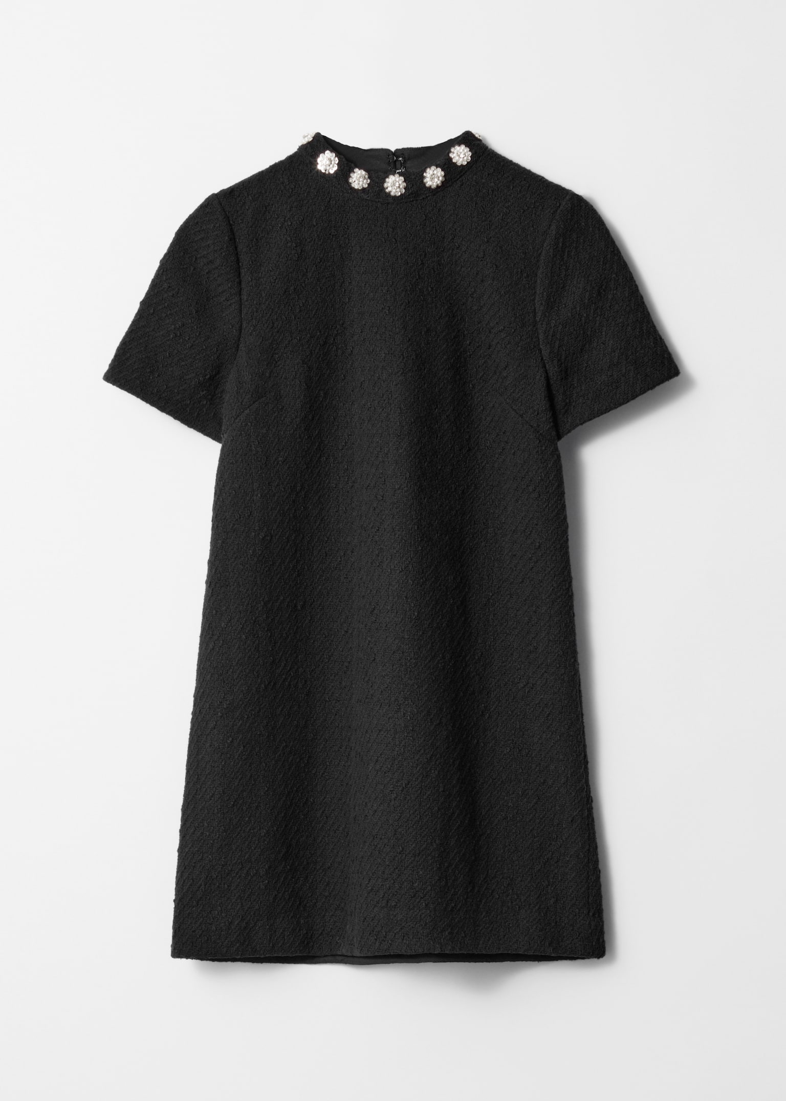 Embellished Tweed Mini Dress - Black