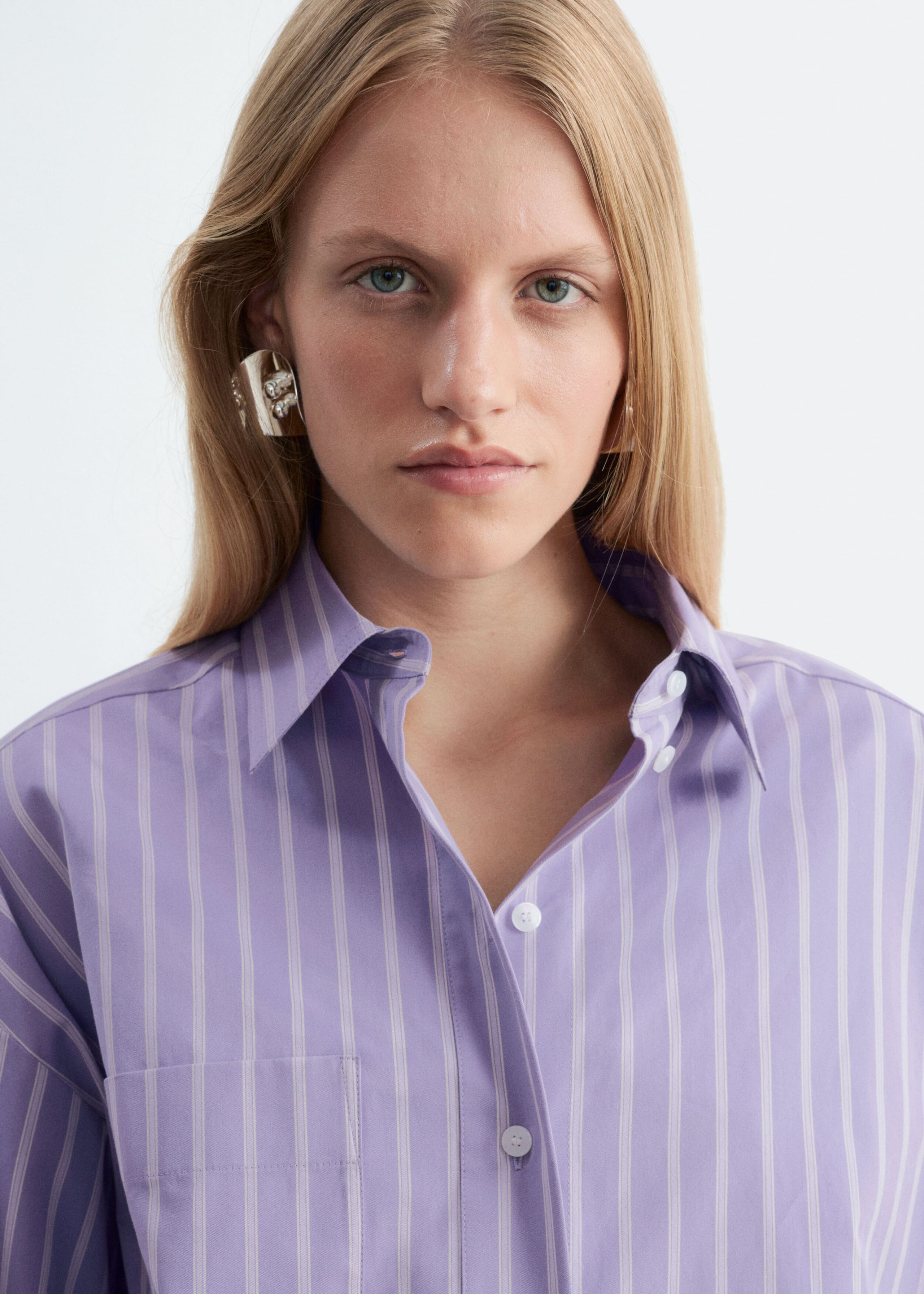 Oversized Cotton Shirt - Lilac/White - Lookbook