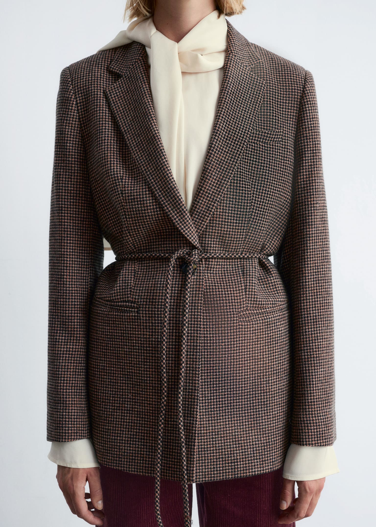 Wool Blazer - Brown Houndstooth/Grey Tweed - 3