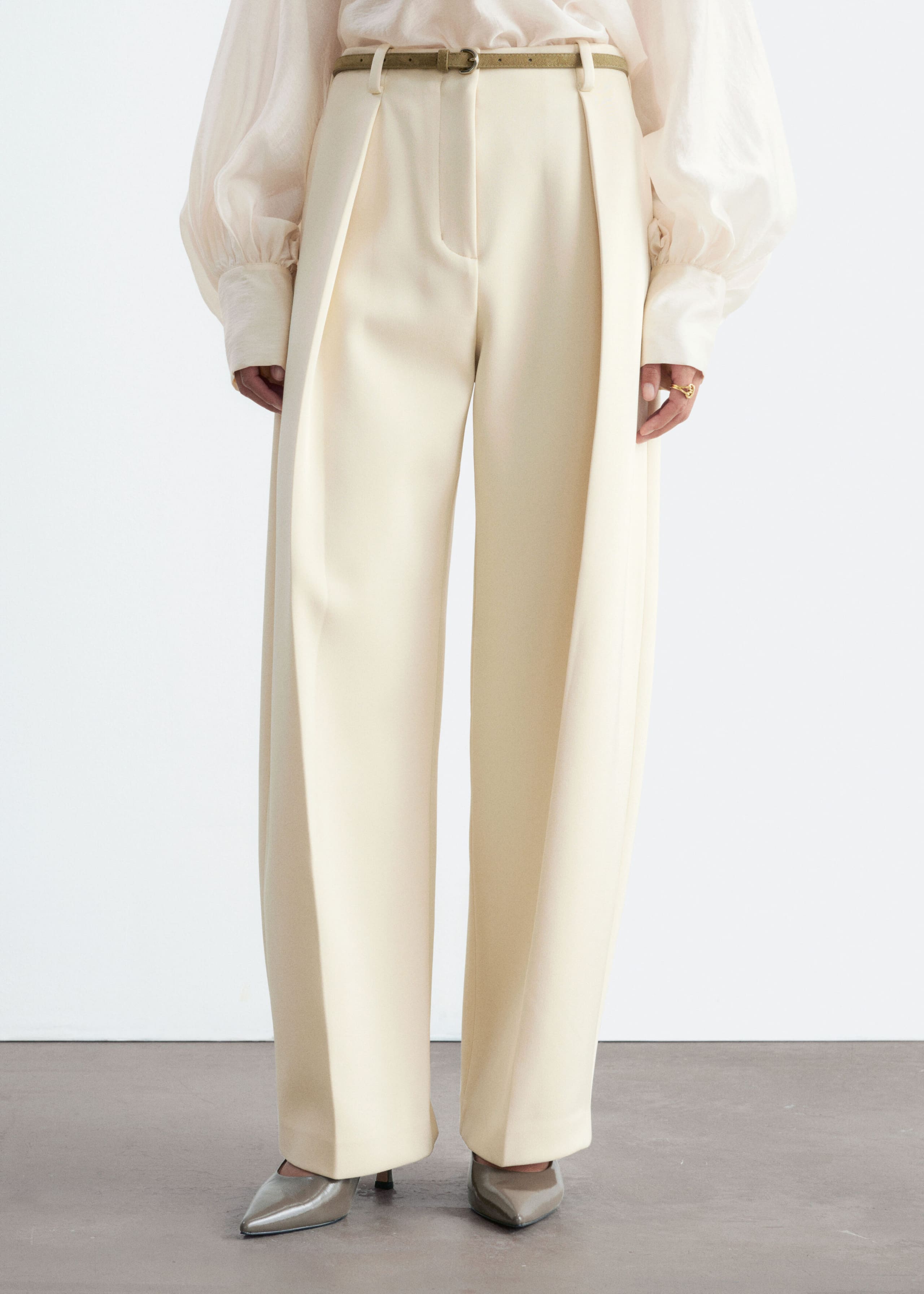 Sculptural Pleat Trousers - Cream - Lookbook