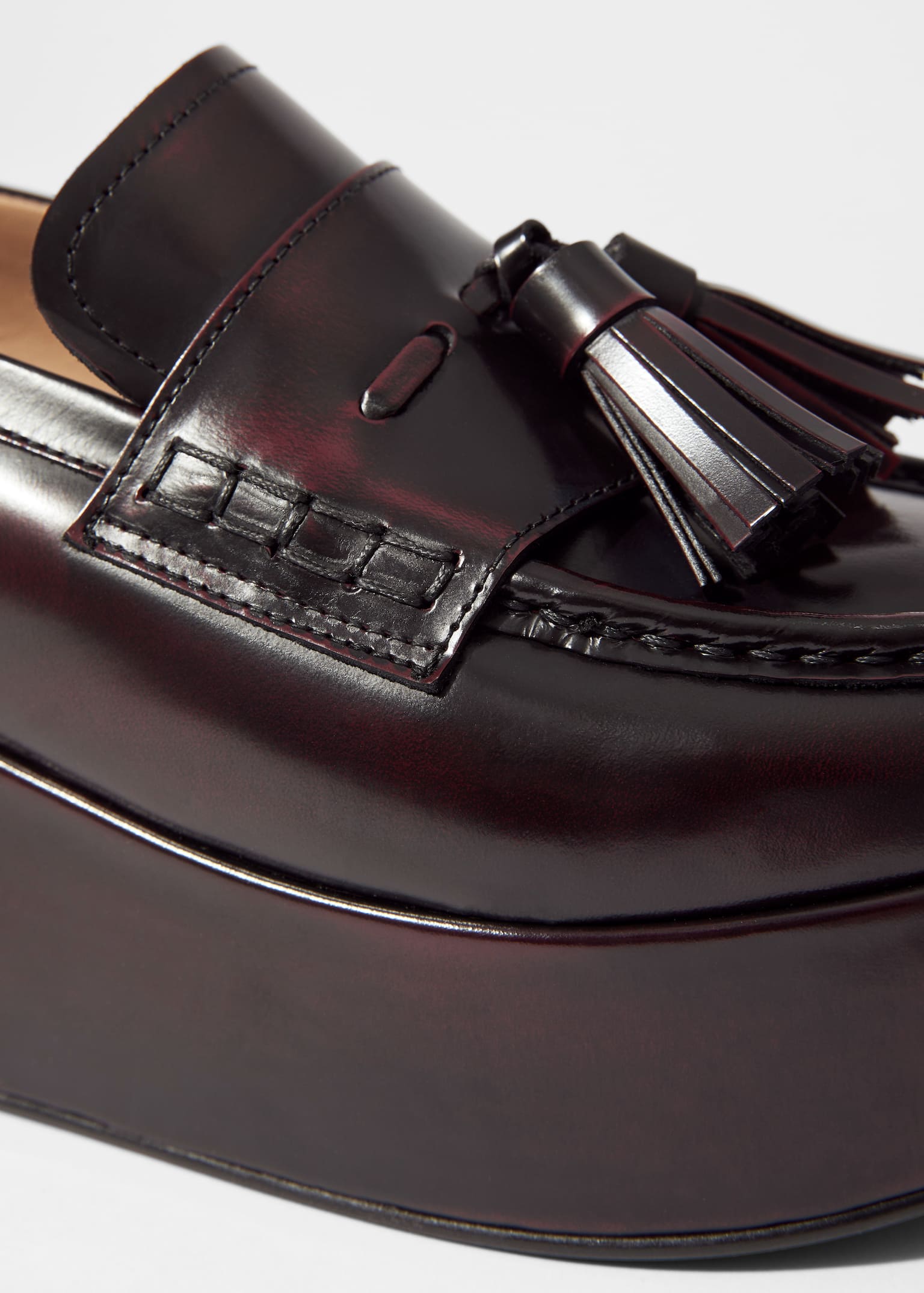 Flatform Leather Loafers - Burgundy - 4