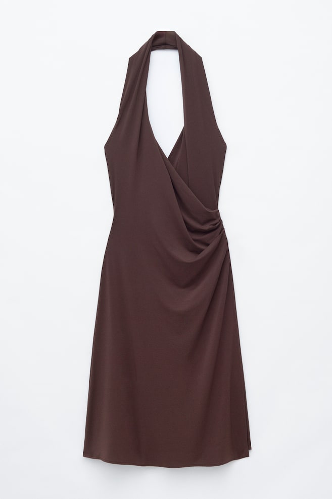 Vestido midi de punto con cuello halter - Marrón oscuro - 1