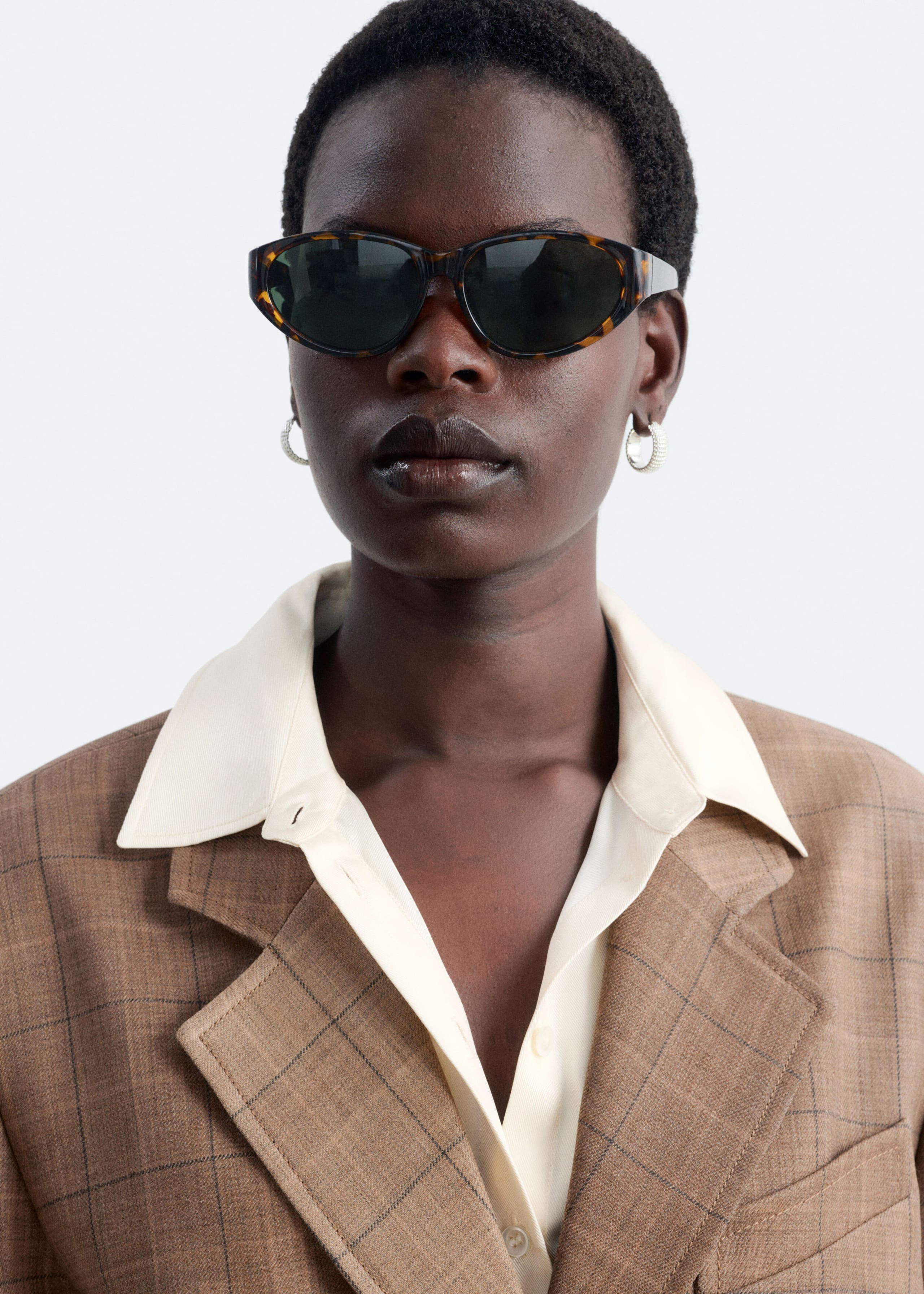 Single-breasted wollen blazer - Donkerbeige/geruit - Lookbook