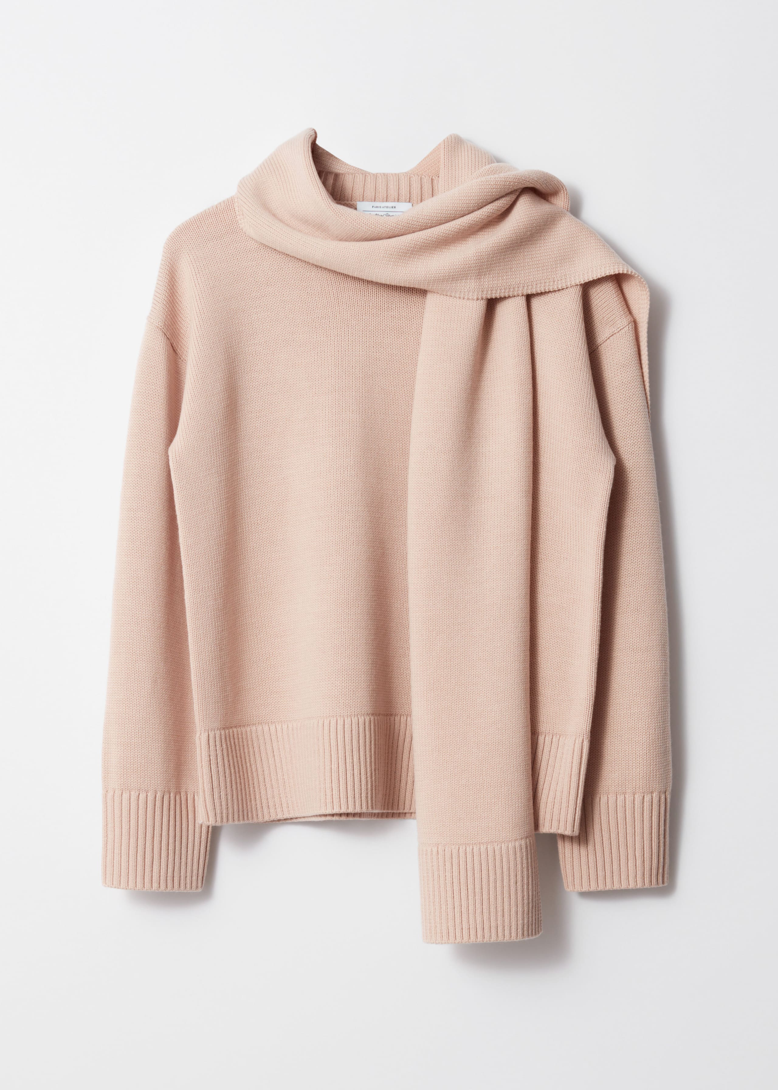 Scarf-Detail Wool Jumper - Beige - Still Life