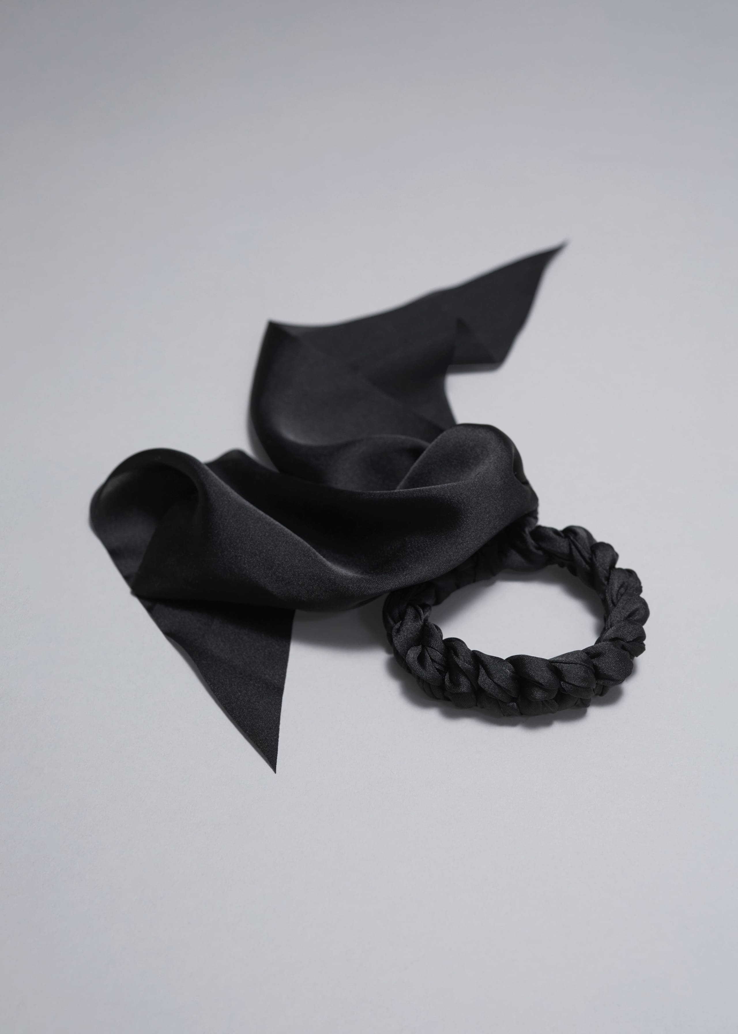 Satin Scarf Tie Scrunchie - Black - Still Life