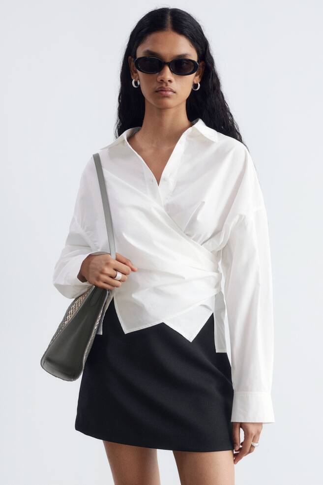 Camisa de algodón con cintura anudada - Blanco/Rayas blancas/azules - 1