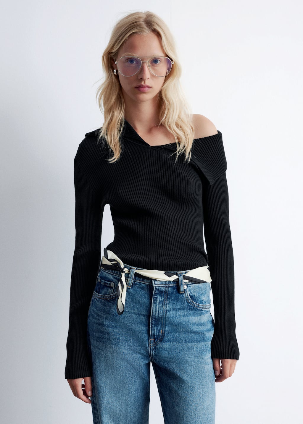Image of Rib-Knit Off-Shoulder Top