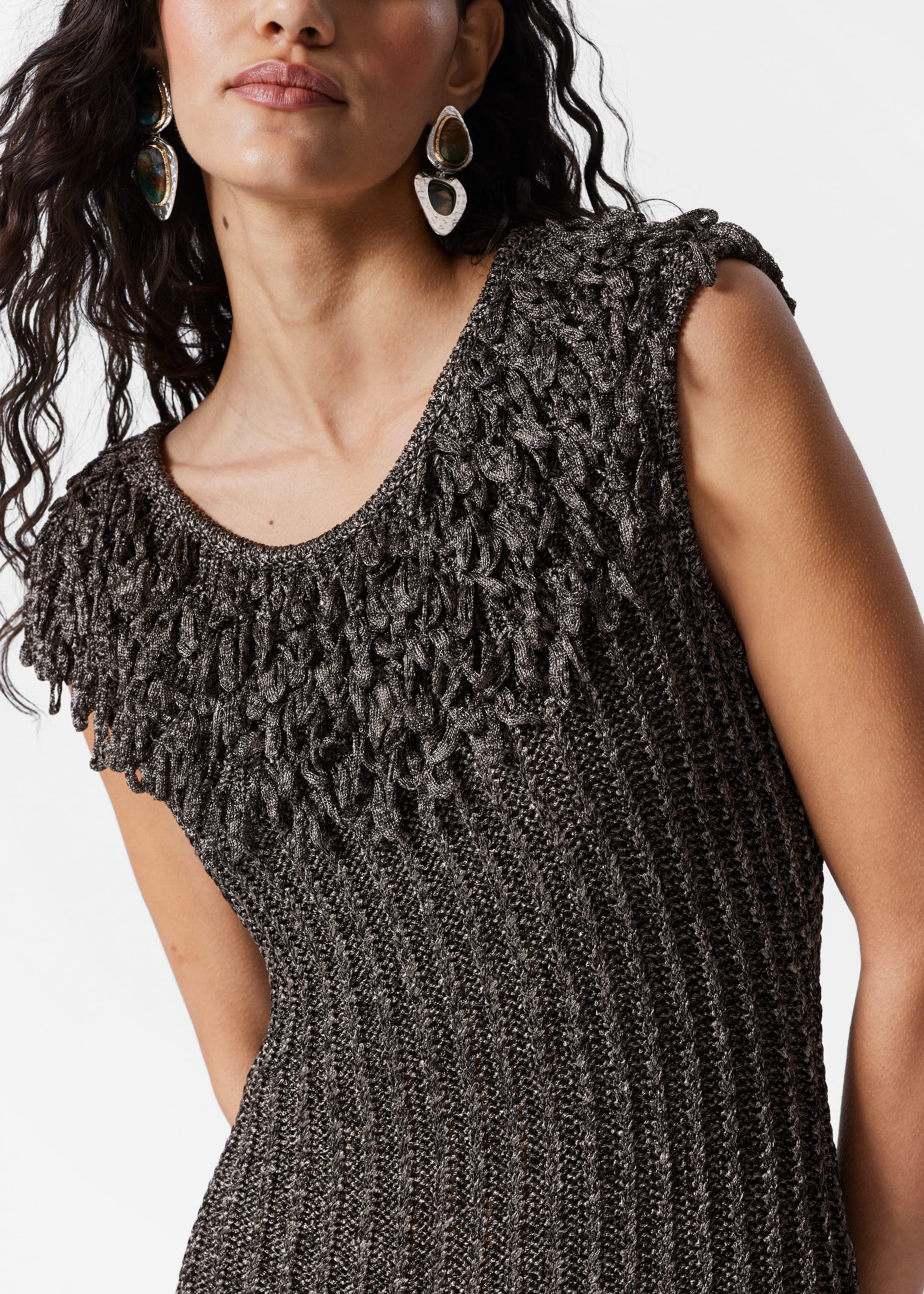 Visualizza immagine più grande: Abito midi in maglia a coste con frange - Grigio metallizzato - DONNA | H&M IT 3