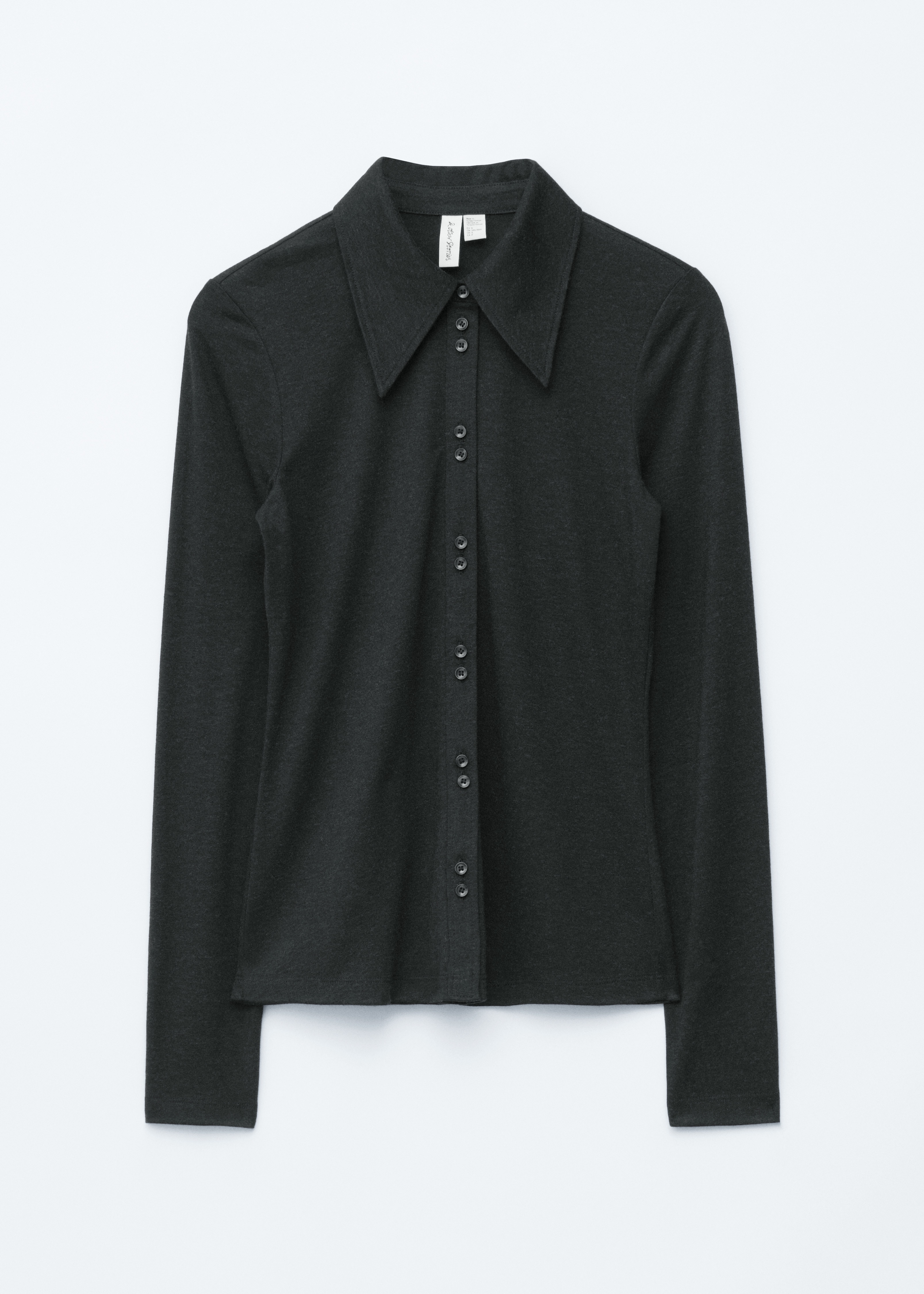 Pointed-Collar Jersey Shirt - Black/Medium Brown