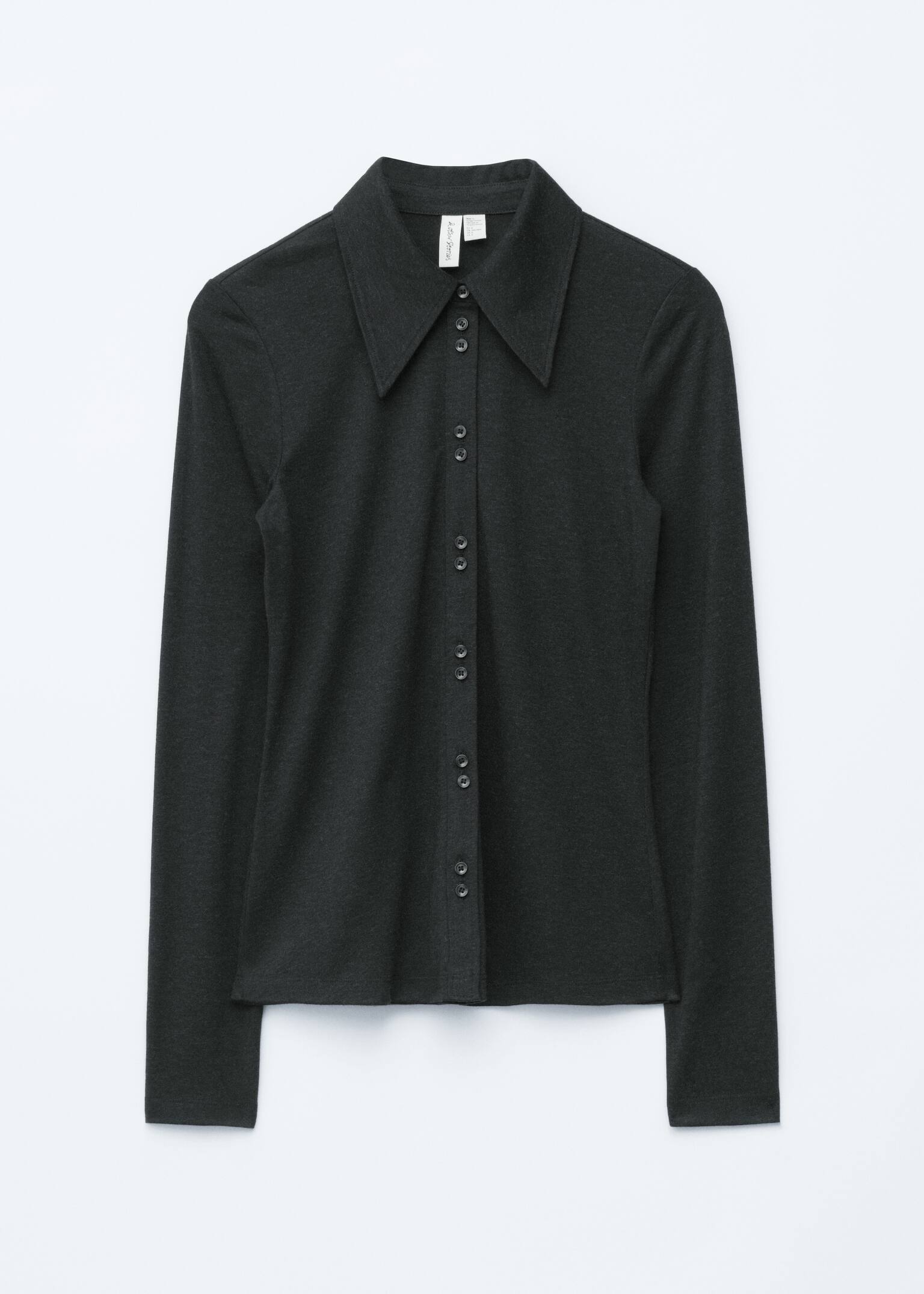 Pointed-Collar Jersey Shirt - Black/Medium Brown - 2
