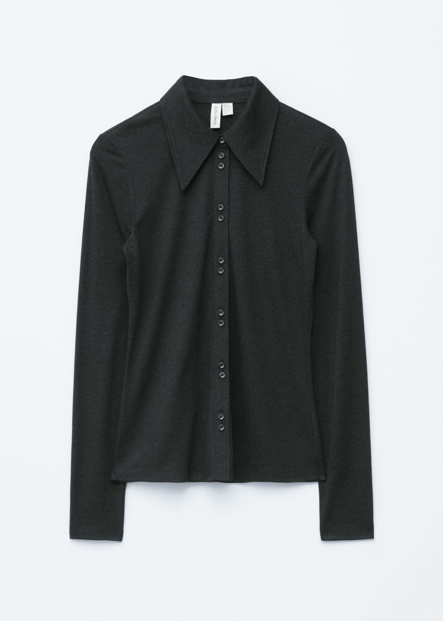 Pointed-Collar Jersey Shirt - Black/Medium Brown