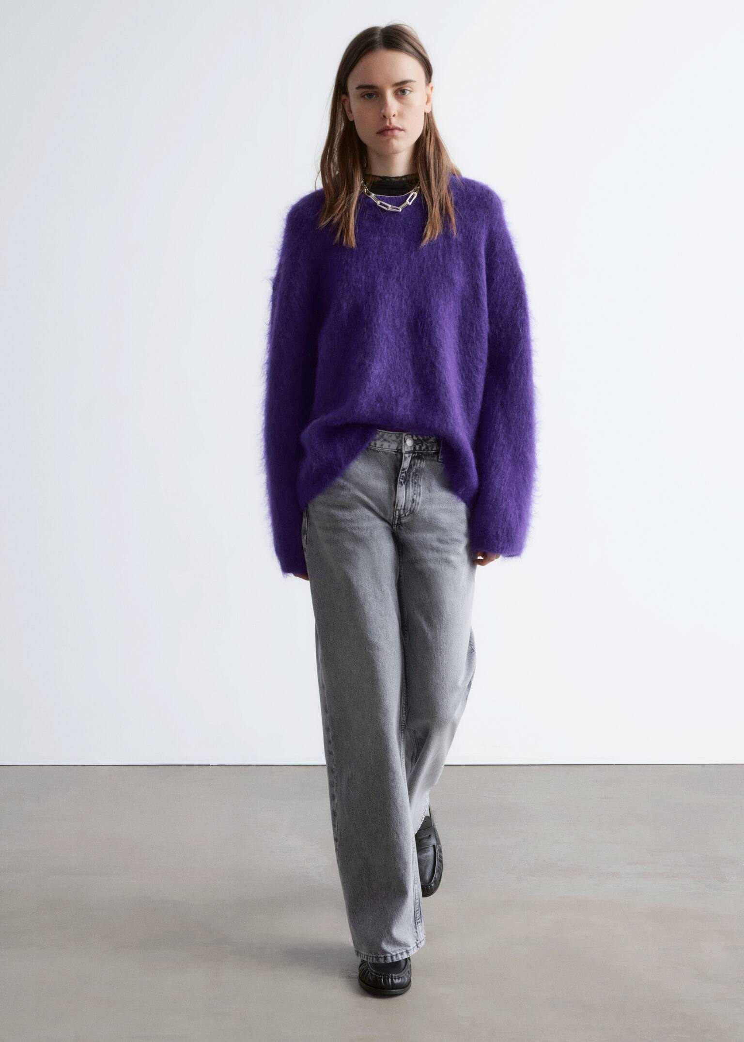 Дънки с прав крачол - Светло сиво - 5