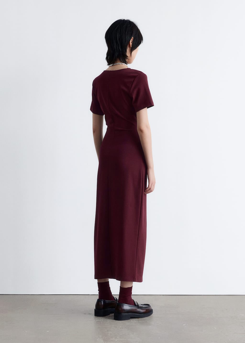Image of Draped Short-Sleeve Midi Dress