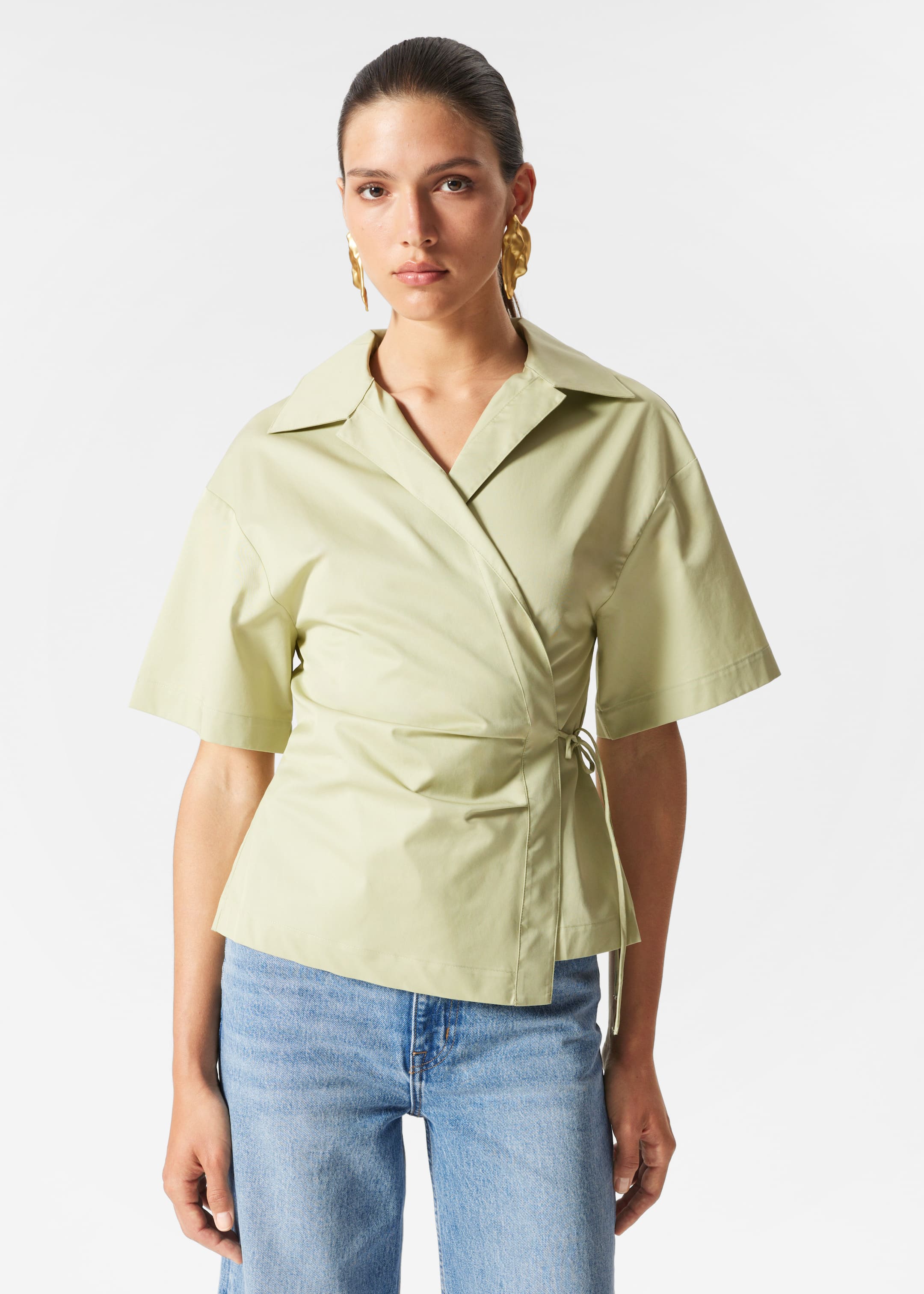 Agrandir l'image: Chemise cache-cœur à manches courtes - Jaune poudré - FEMME | H&M BE 1