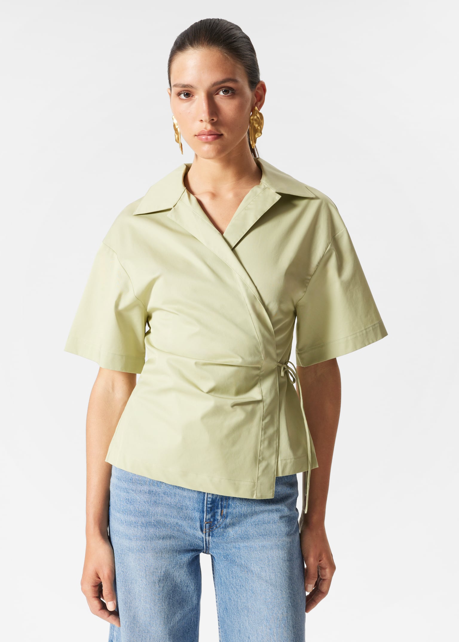 Camisa cruzada de manga corta - Amarillo empolvado/Negro